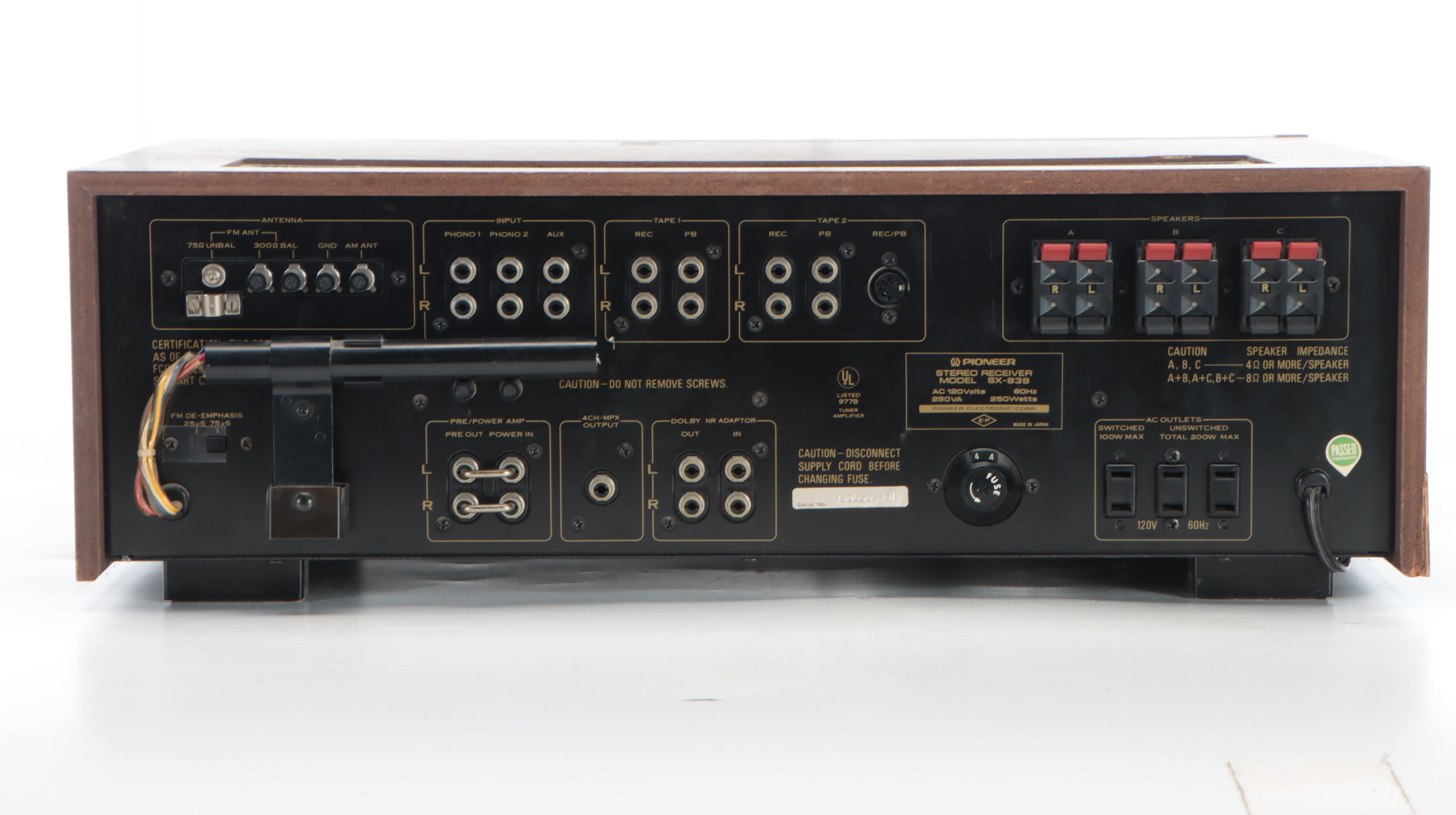 Pioneer Stereo Receiver Model SX-838, 1970s
