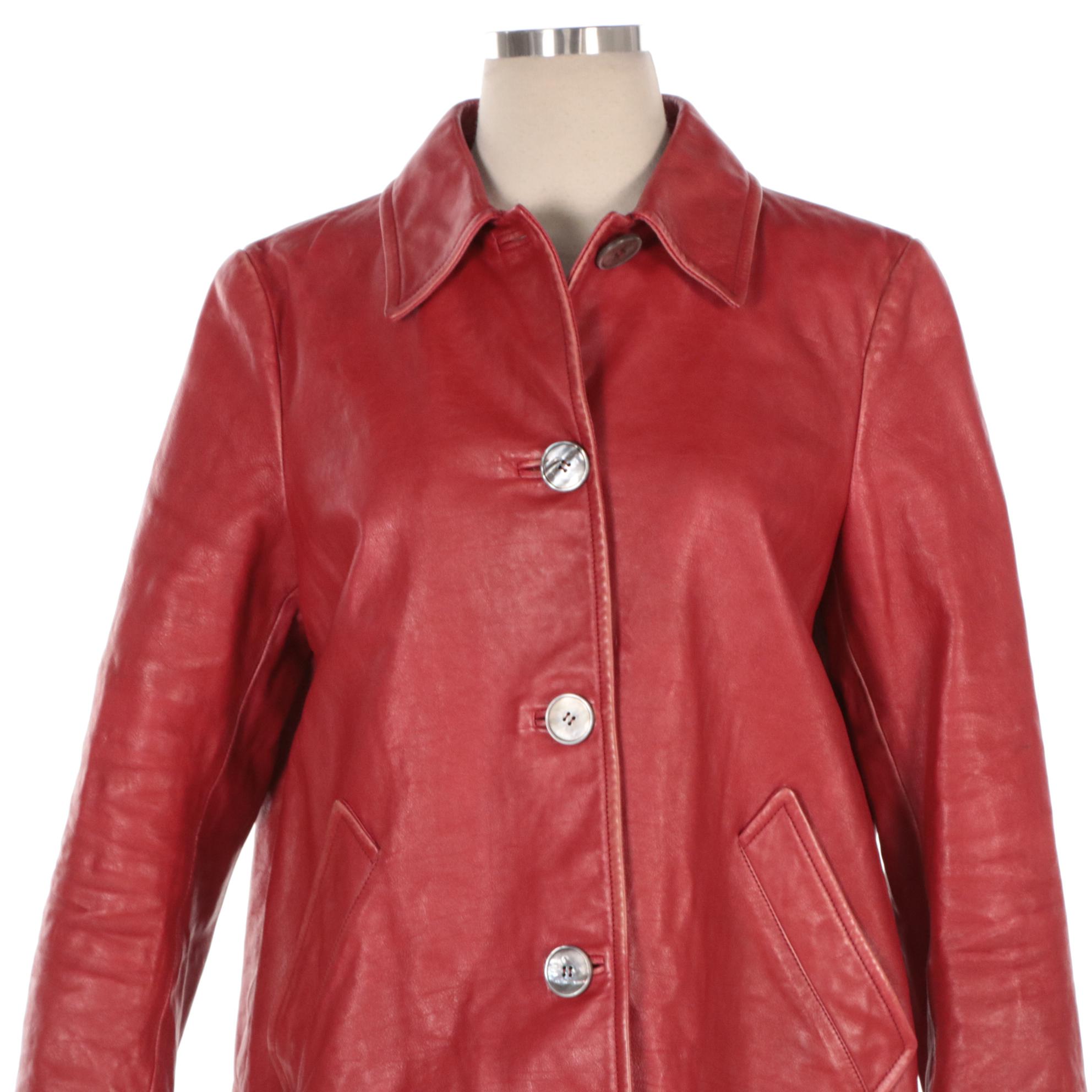 Prada Red Leather Jacket with Mother-of-Pearl Buttons