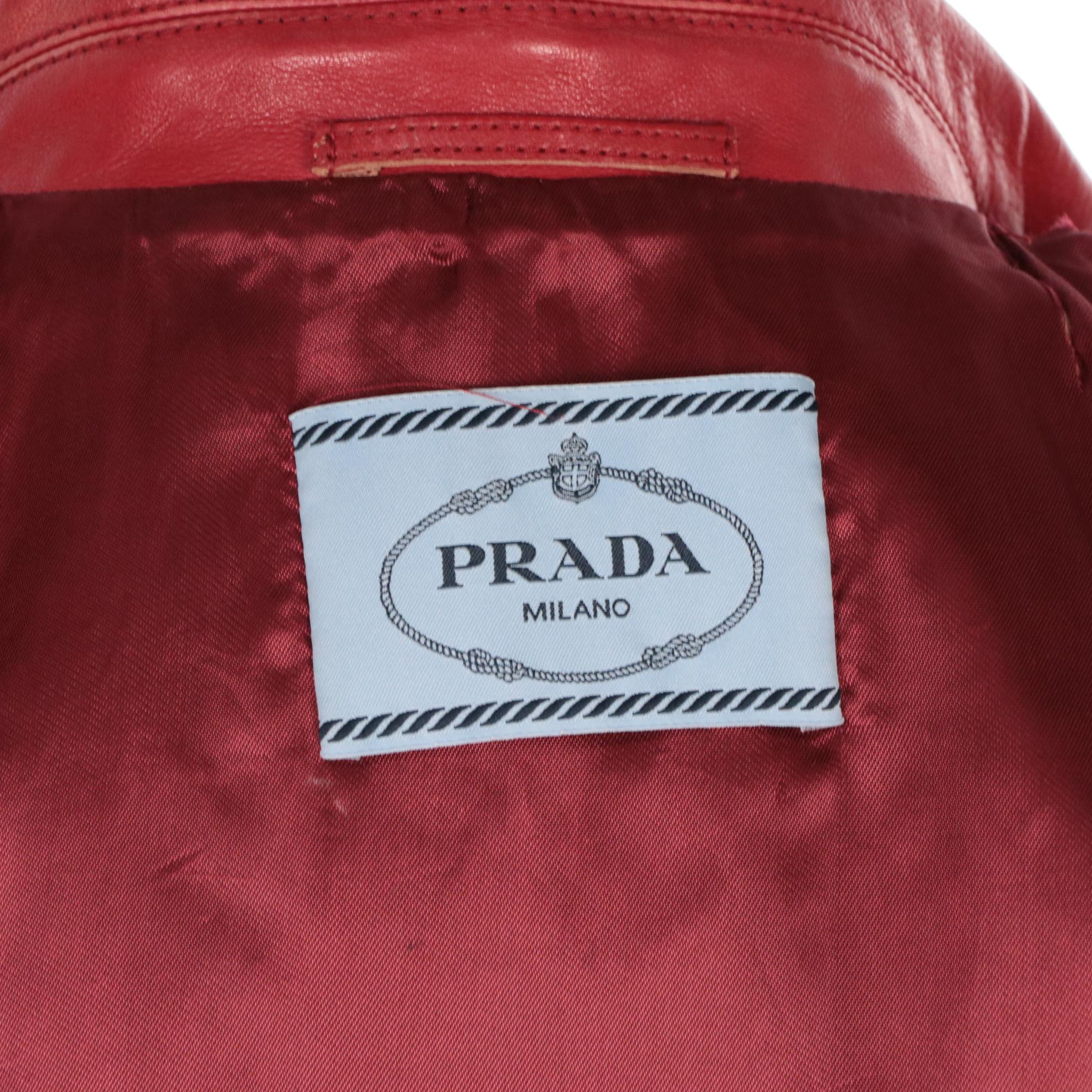 Prada Red Leather Jacket with Mother-of-Pearl Buttons