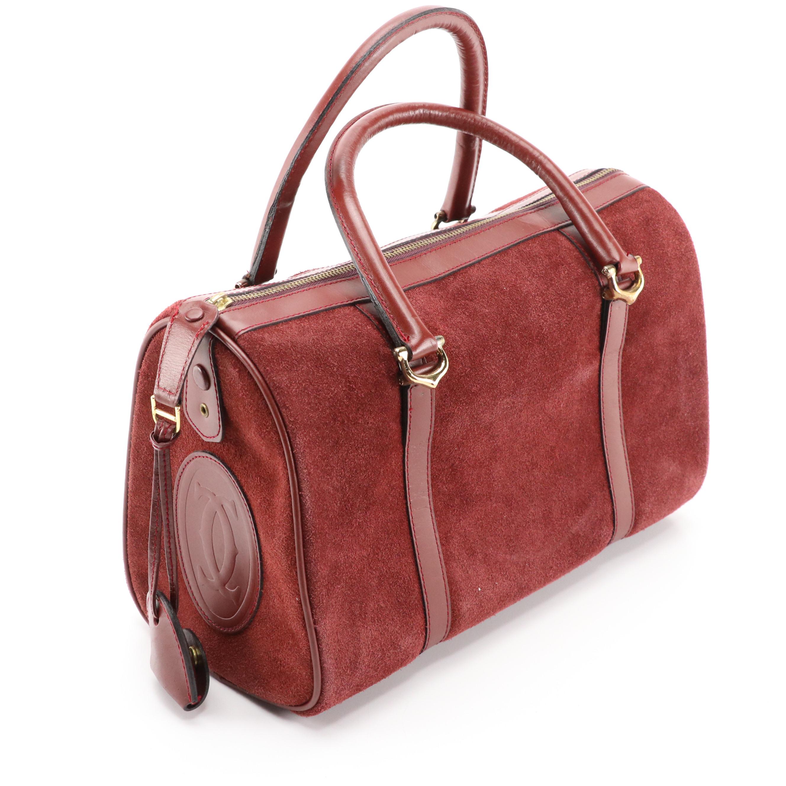 Cartier Must de Cartier Burgundy Suede and Leather Handbag with Box