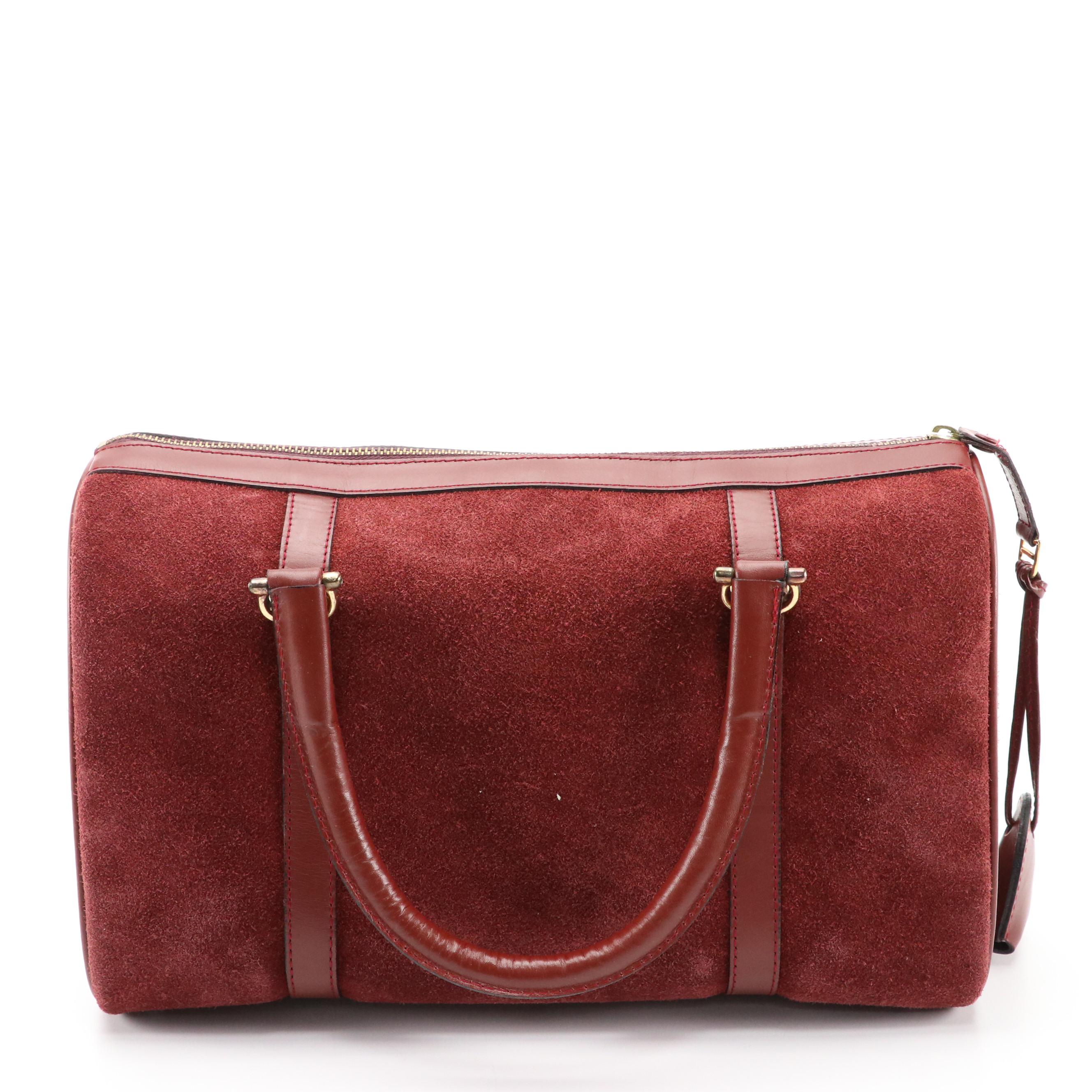 Cartier Must de Cartier Burgundy Suede and Leather Handbag with Box