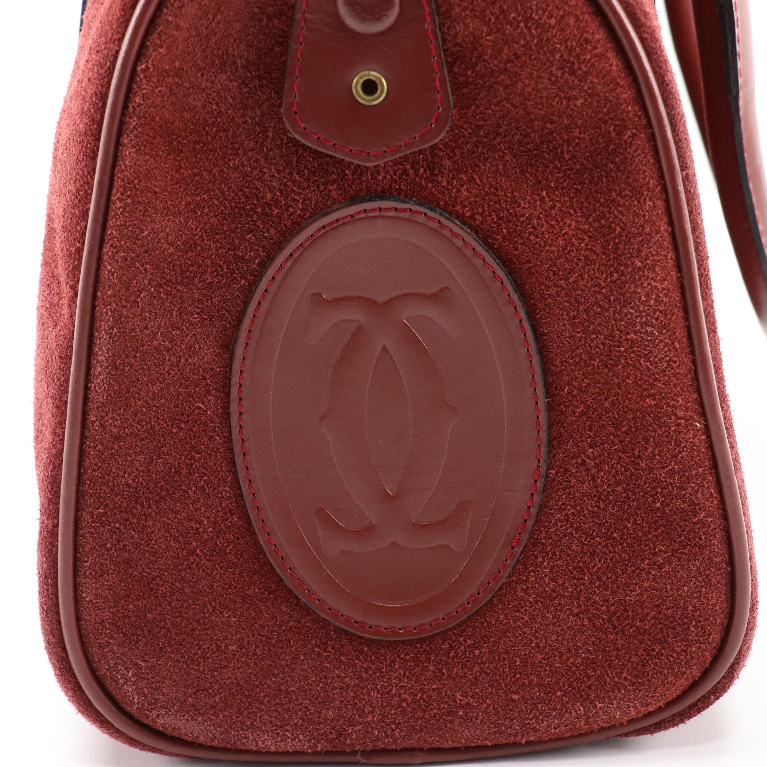 Cartier Must de Cartier Burgundy Suede and Leather Handbag with Box