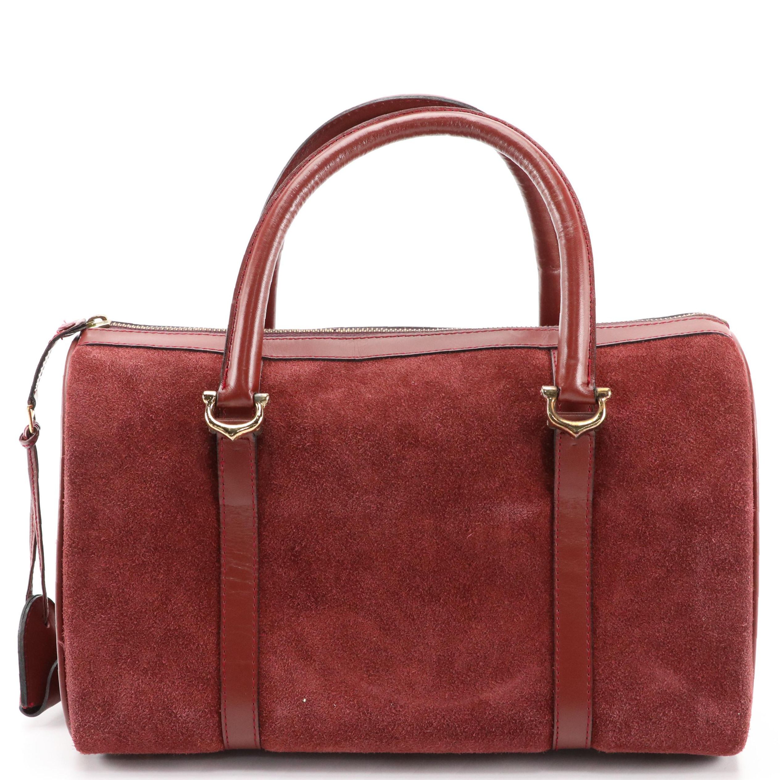 Cartier Must de Cartier Burgundy Suede and Leather Handbag with Box