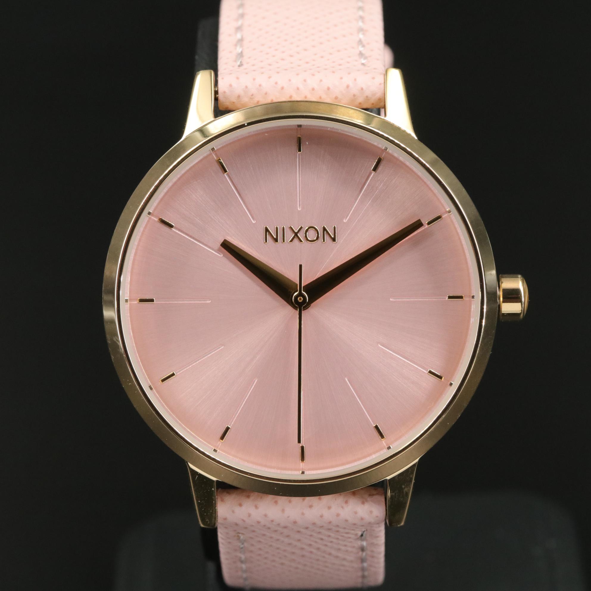 Nixon Kensington Leather Quartz Watch with Pink Dial and Strap