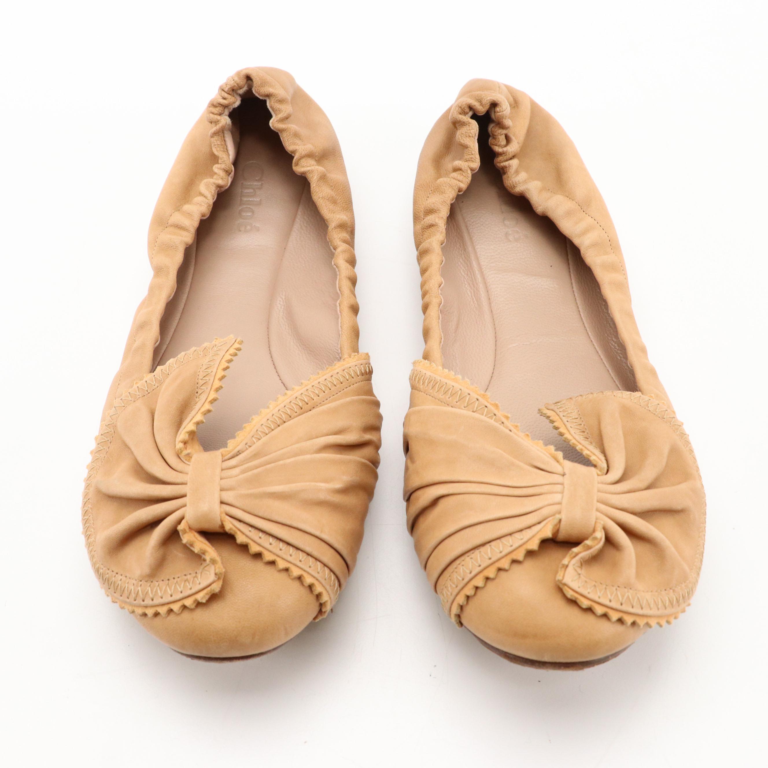 Chloé Ballet Flats in Nappa Leather with Pleated Bow Detail
