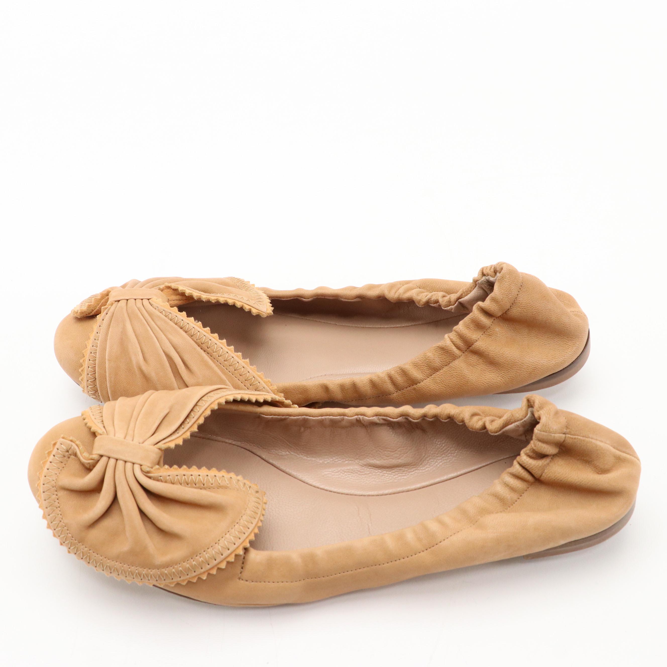 Chloé Ballet Flats in Nappa Leather with Pleated Bow Detail