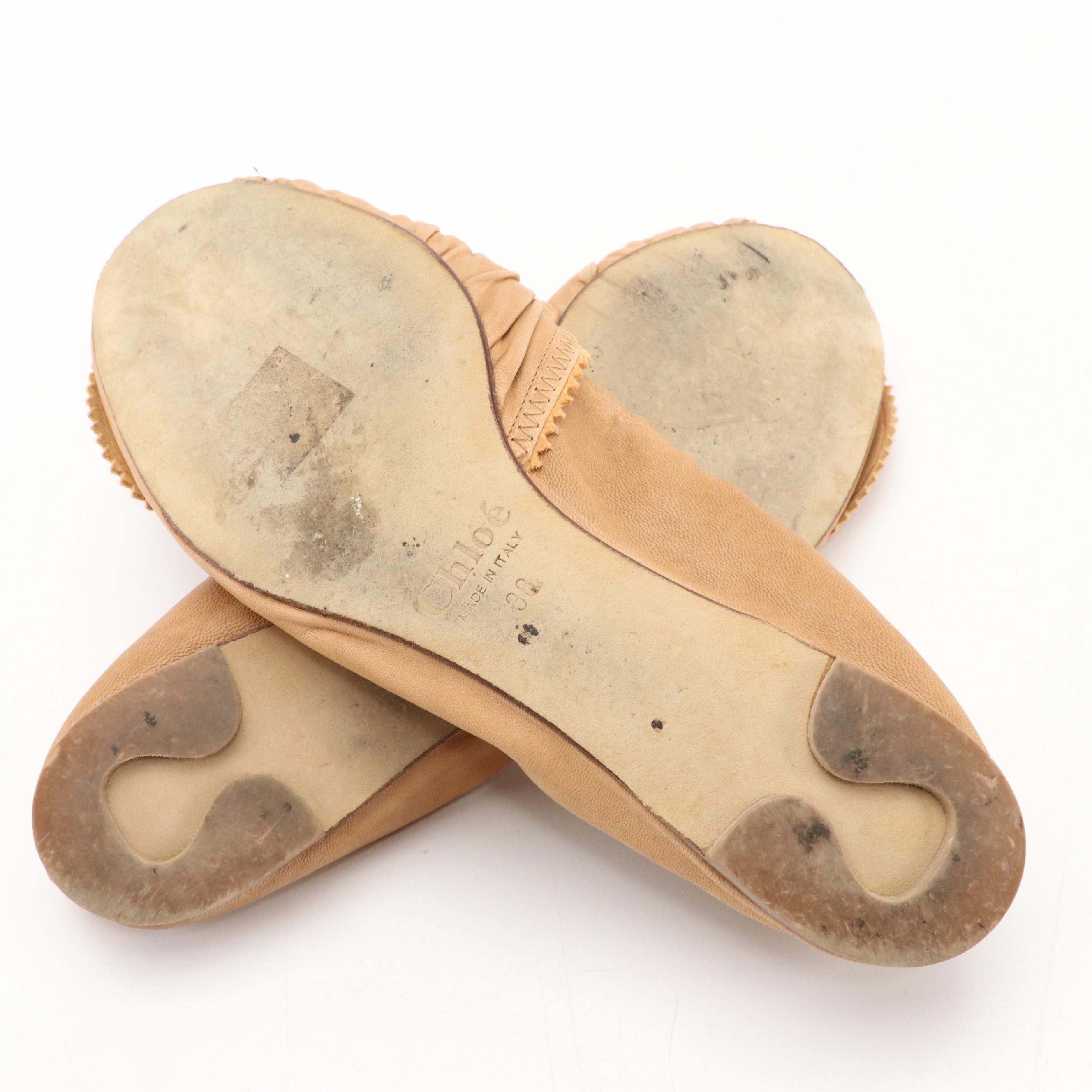 Chloé Ballet Flats in Nappa Leather with Pleated Bow Detail