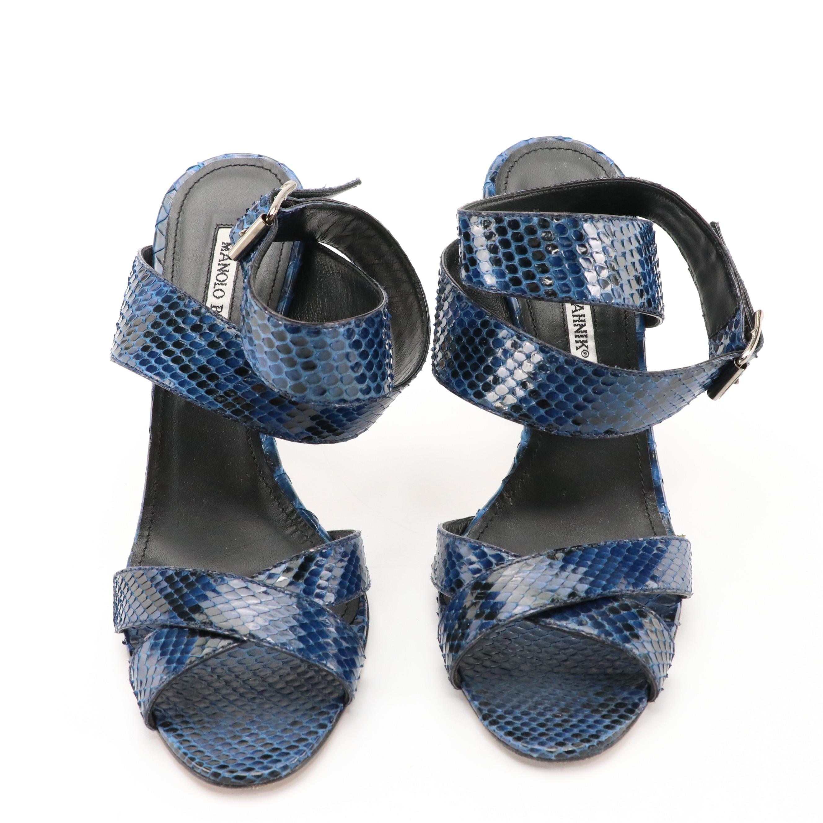 Manolo Blahnik Snakeskin Strappy Sandals