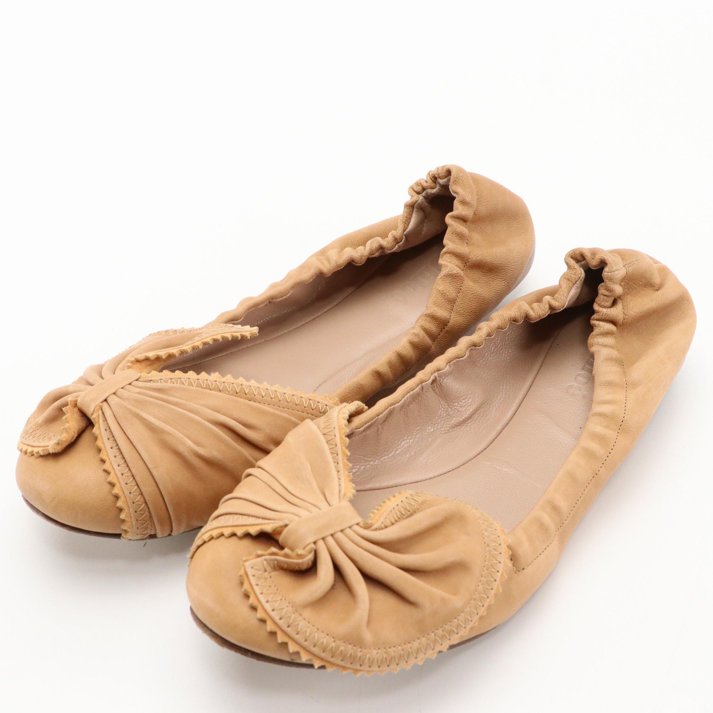 Chloé Ballet Flats in Nappa Leather with Pleated Bow Detail