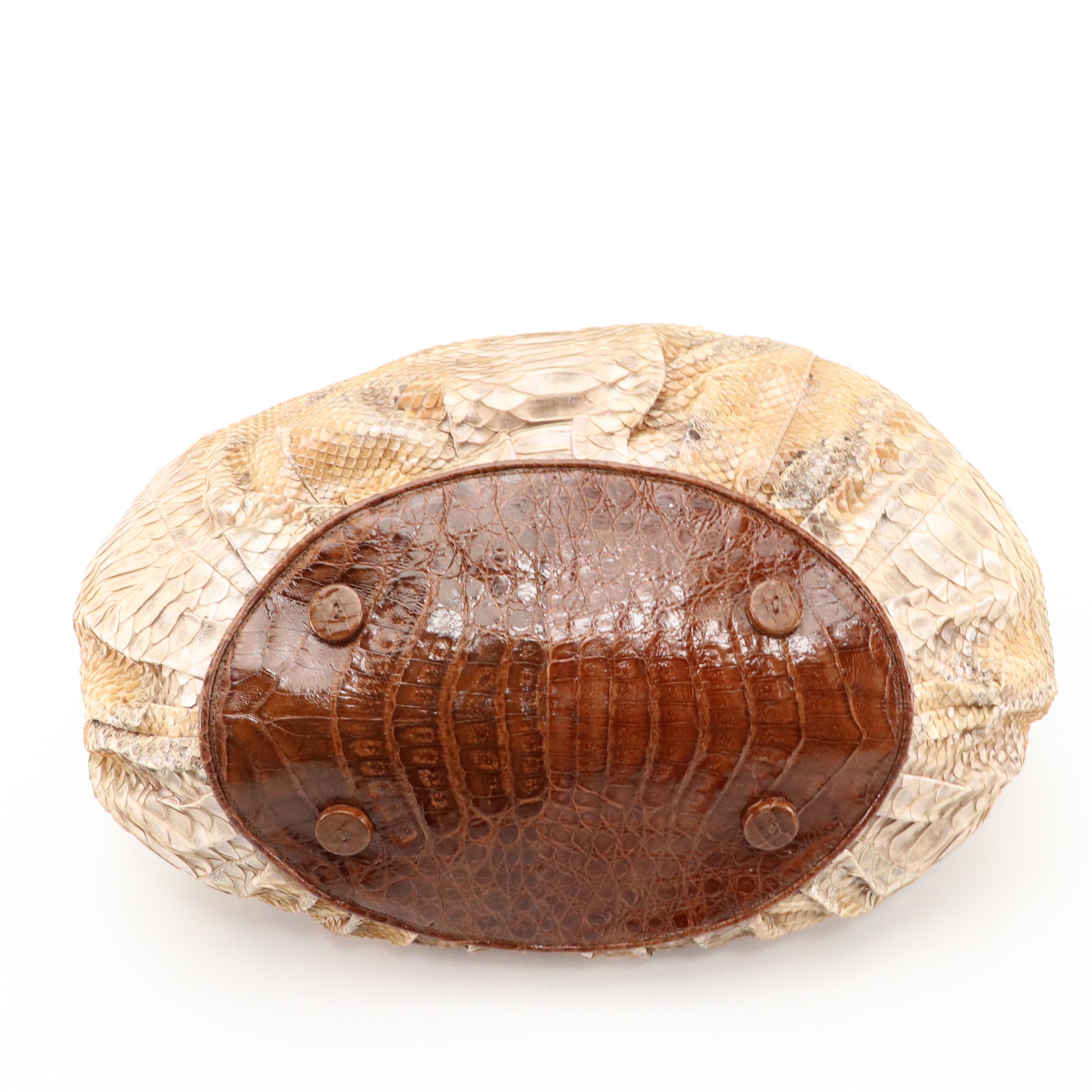 Nancy Gonzalez Python Skin/Caiman Crocodile Ring Handle Tote with Tag