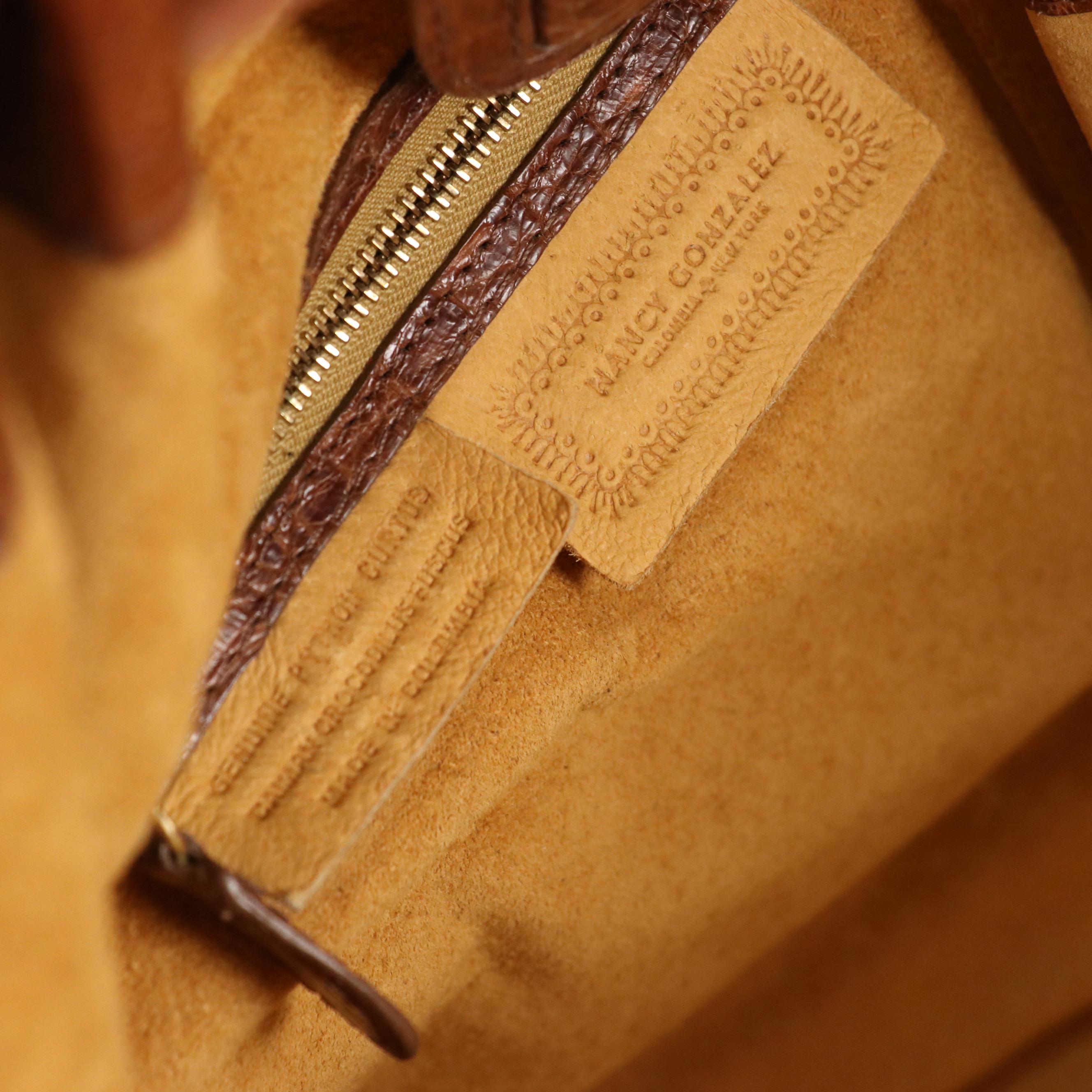 Nancy Gonzalez Python Skin/Caiman Crocodile Ring Handle Tote with Tag