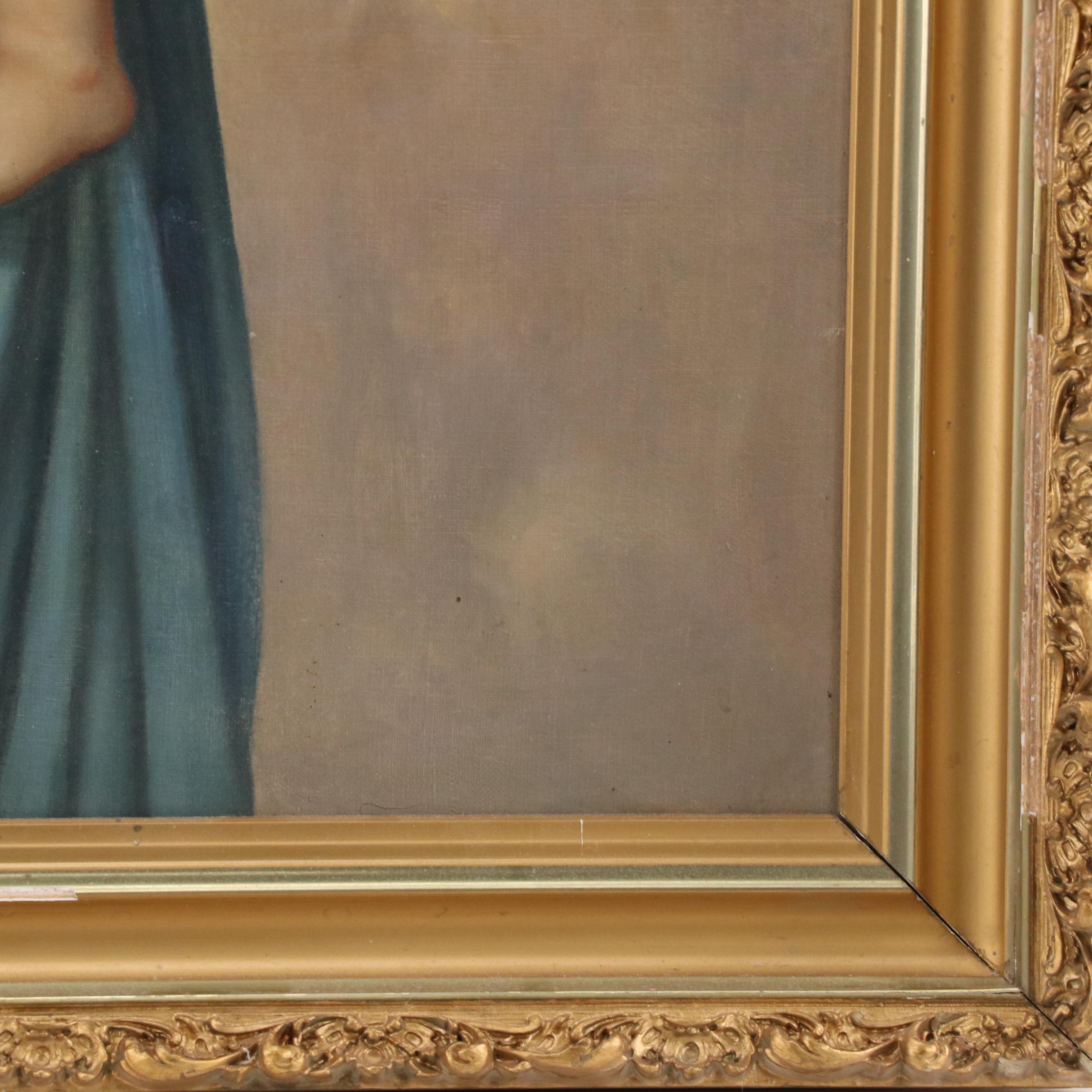 Victorian Oil Painting of Madonna and Child, Circa 1900