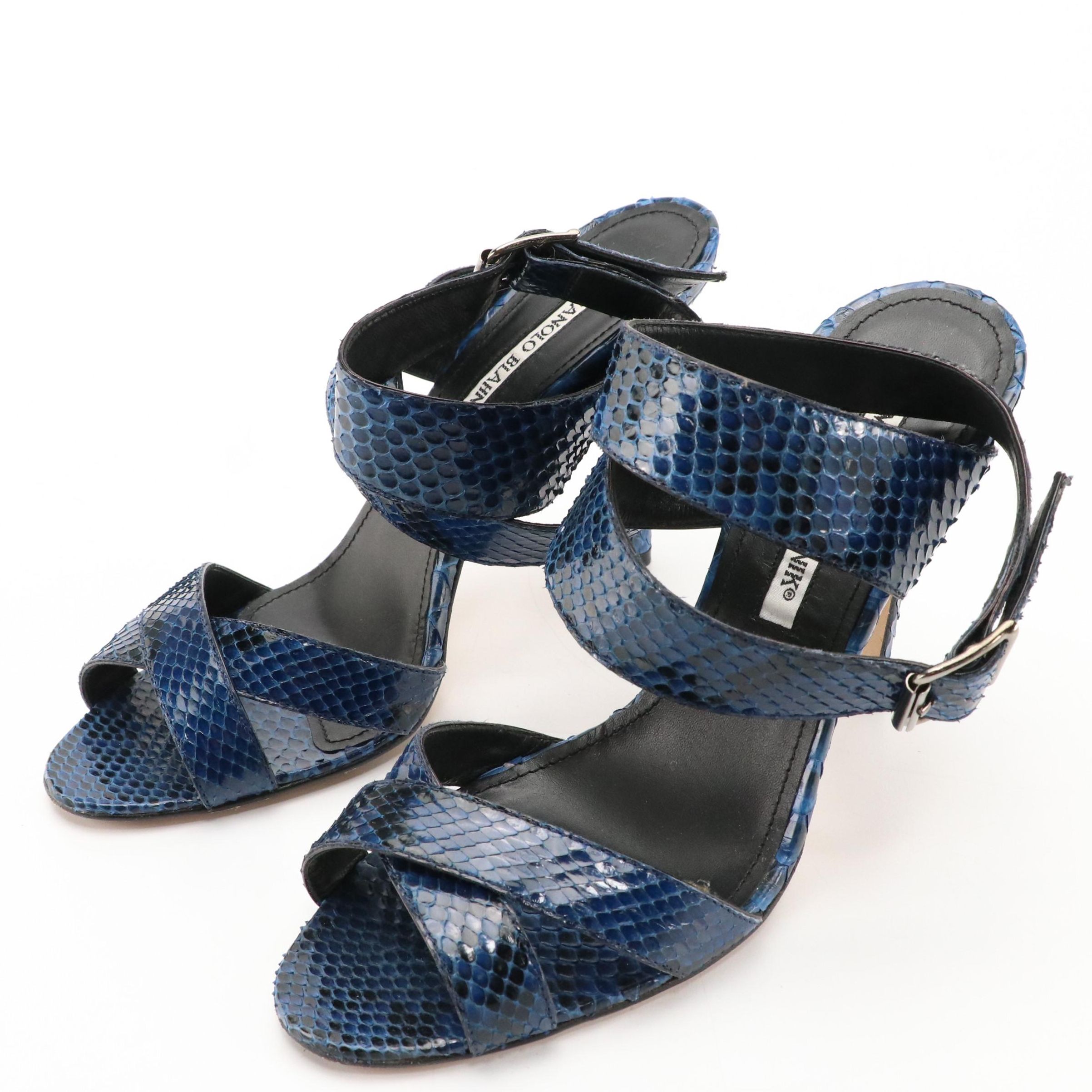Manolo Blahnik Snakeskin Strappy Sandals