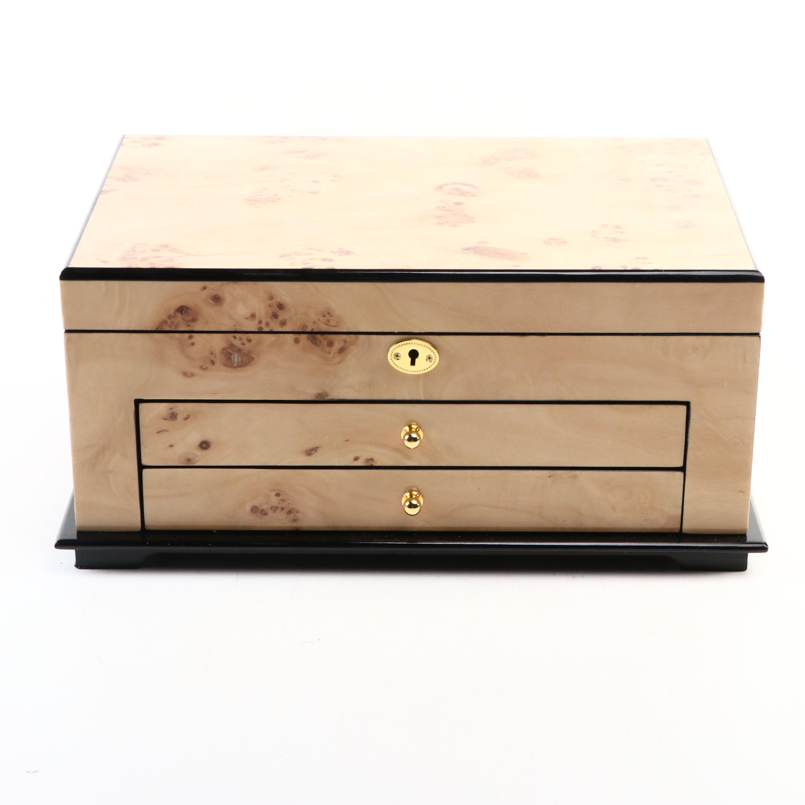 Contemporary Wooden Locking Jewelry Box EBTH