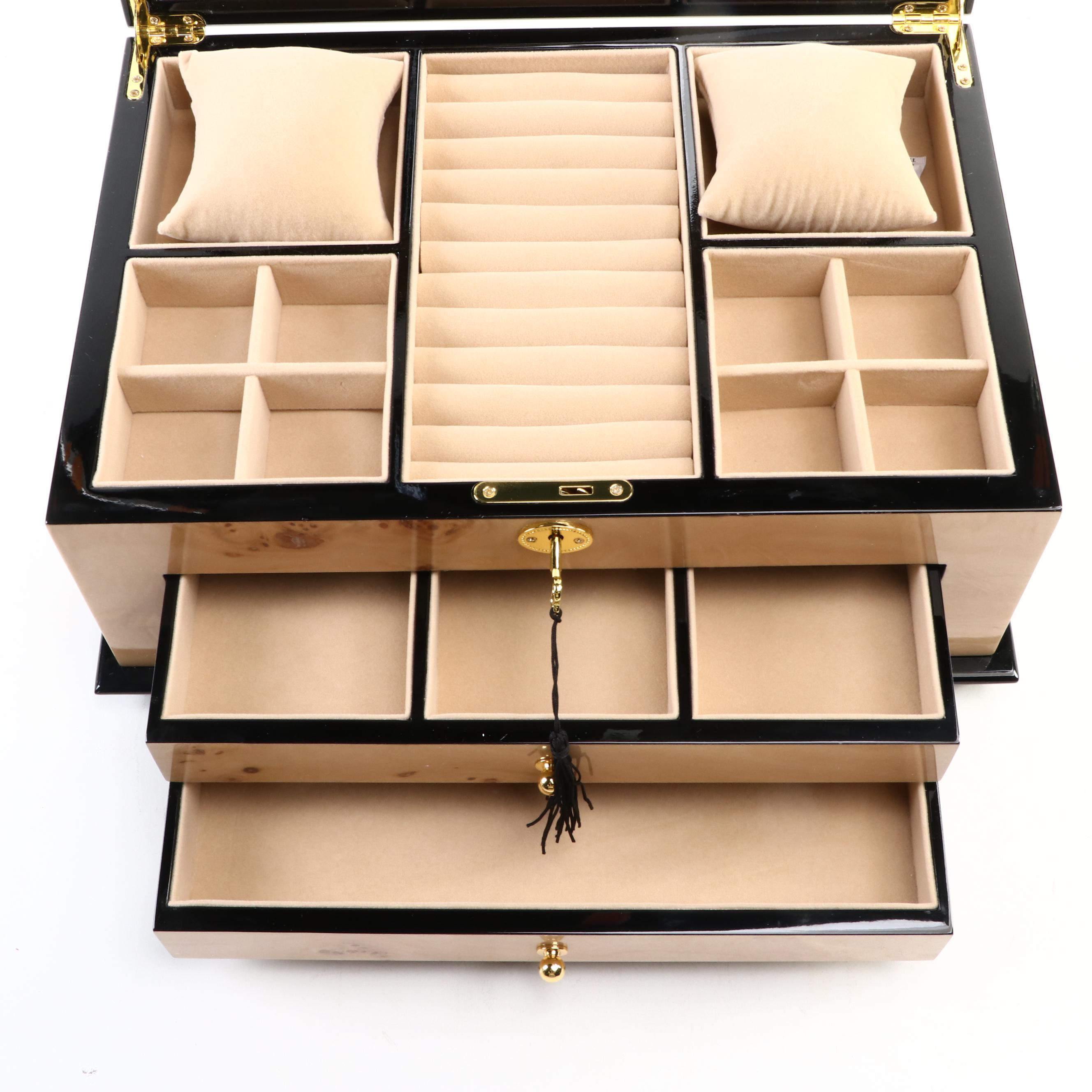 Contemporary Wooden Locking Jewelry Box