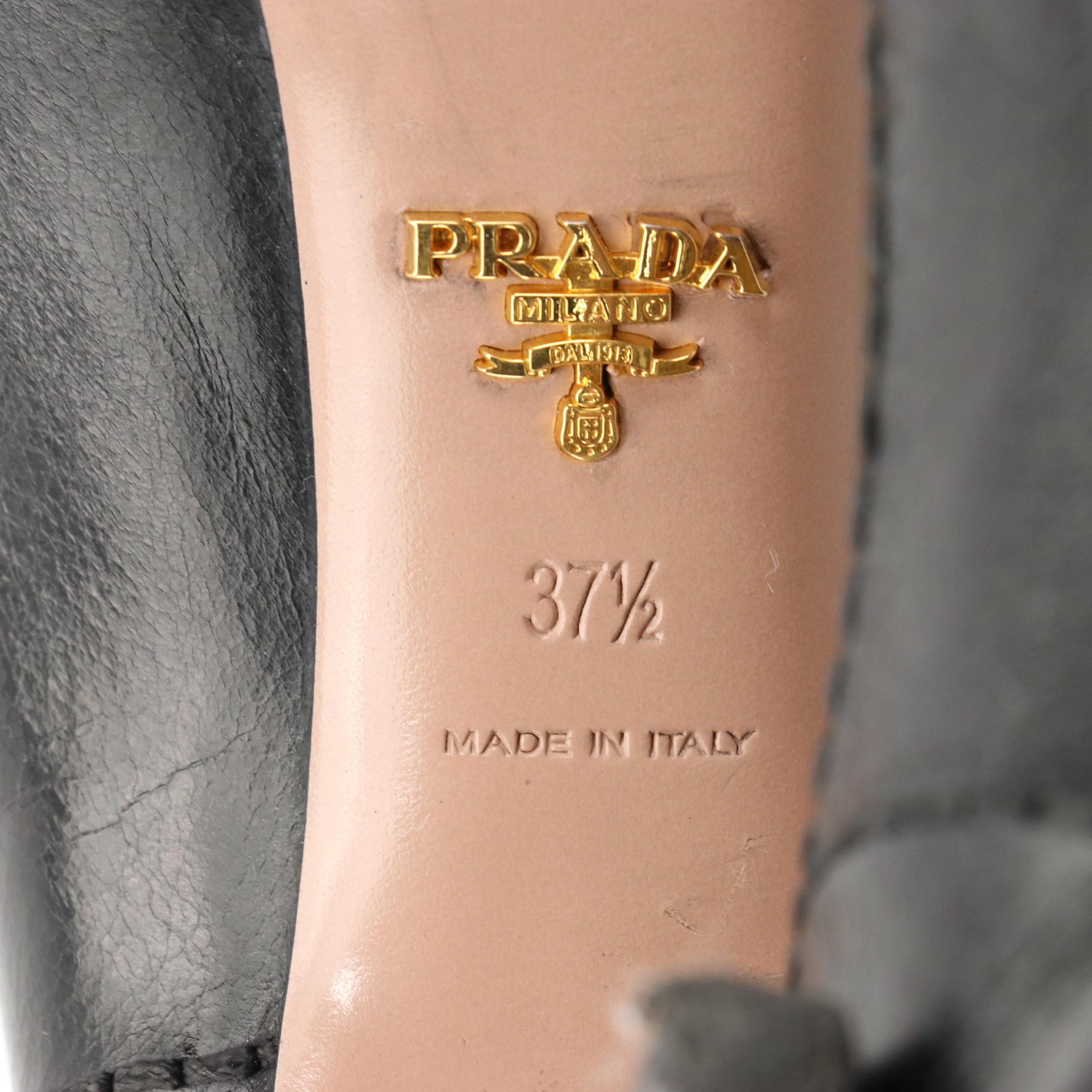 Prada Black Leather Platform Pumps with Stitching Detail