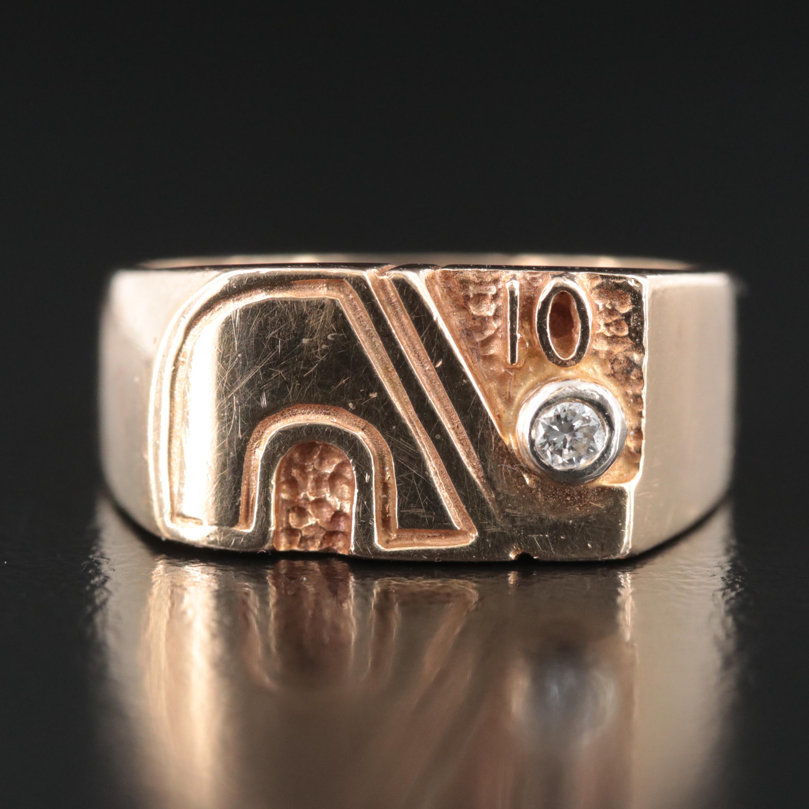 Quebec Nordiques 14K 0.04 CT Diamond "10" Signet Ring
