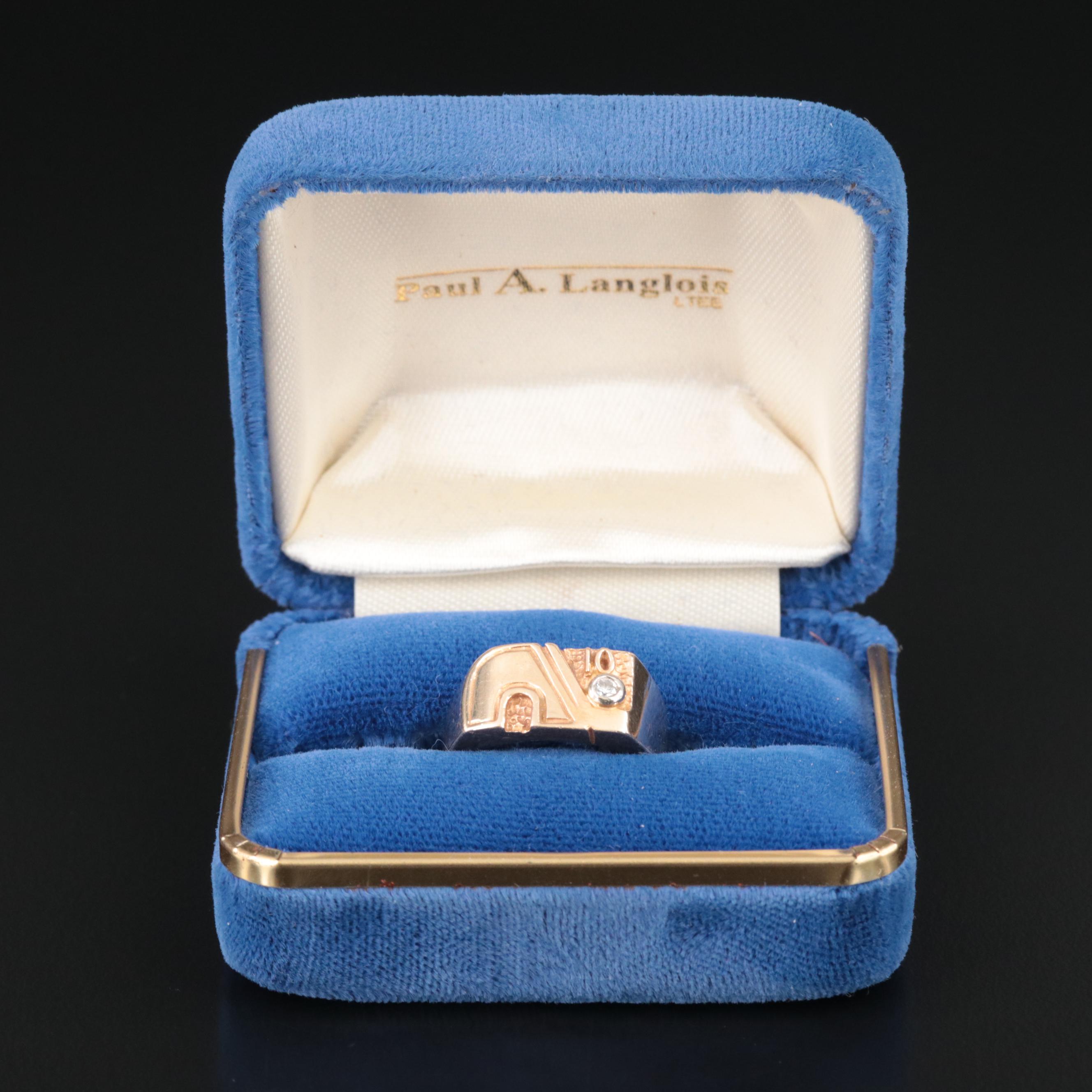 Quebec Nordiques 14K 0.04 CT Diamond "10" Signet Ring