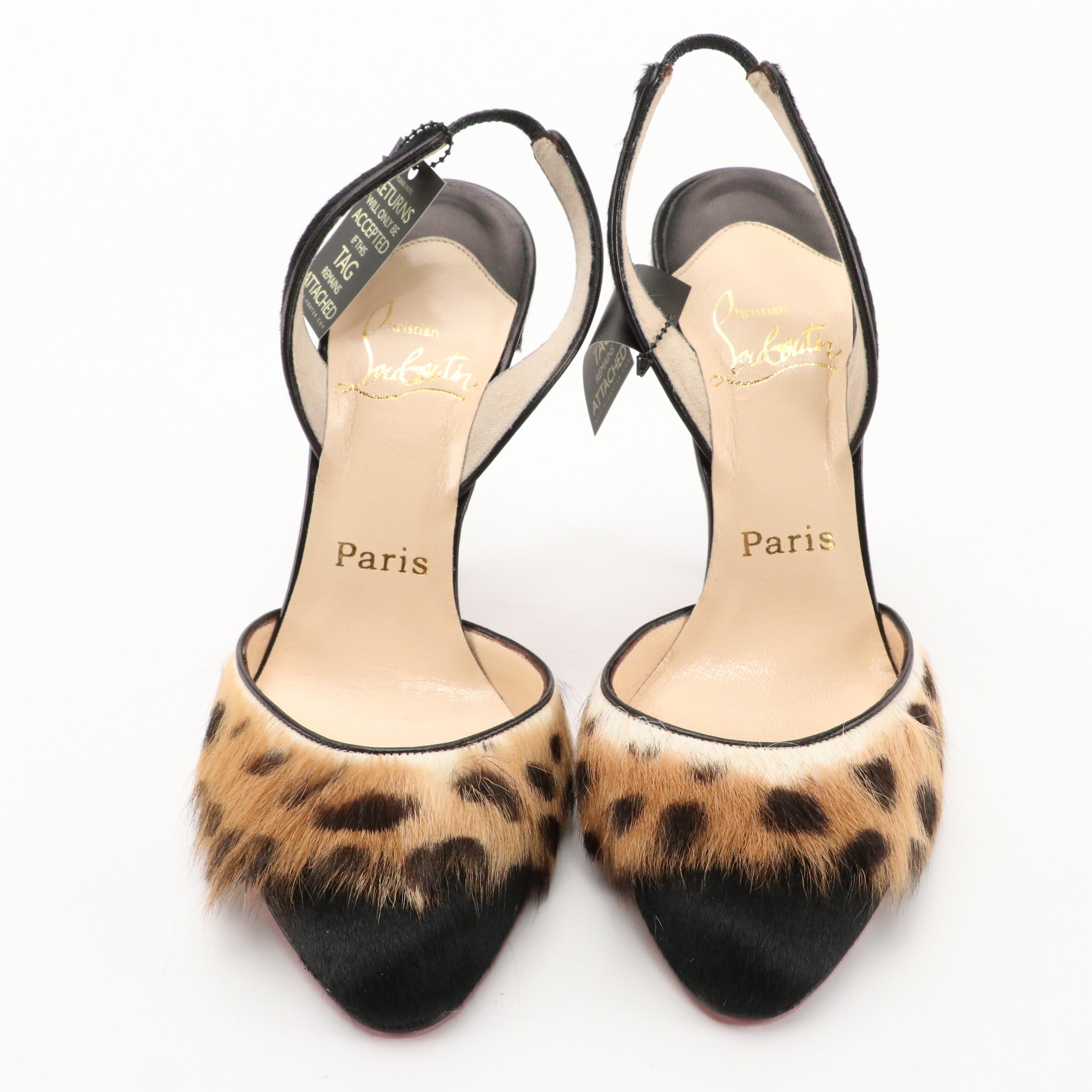 Christian Louboutin Leopard Print and Black Calf Hair and Leather Sandals