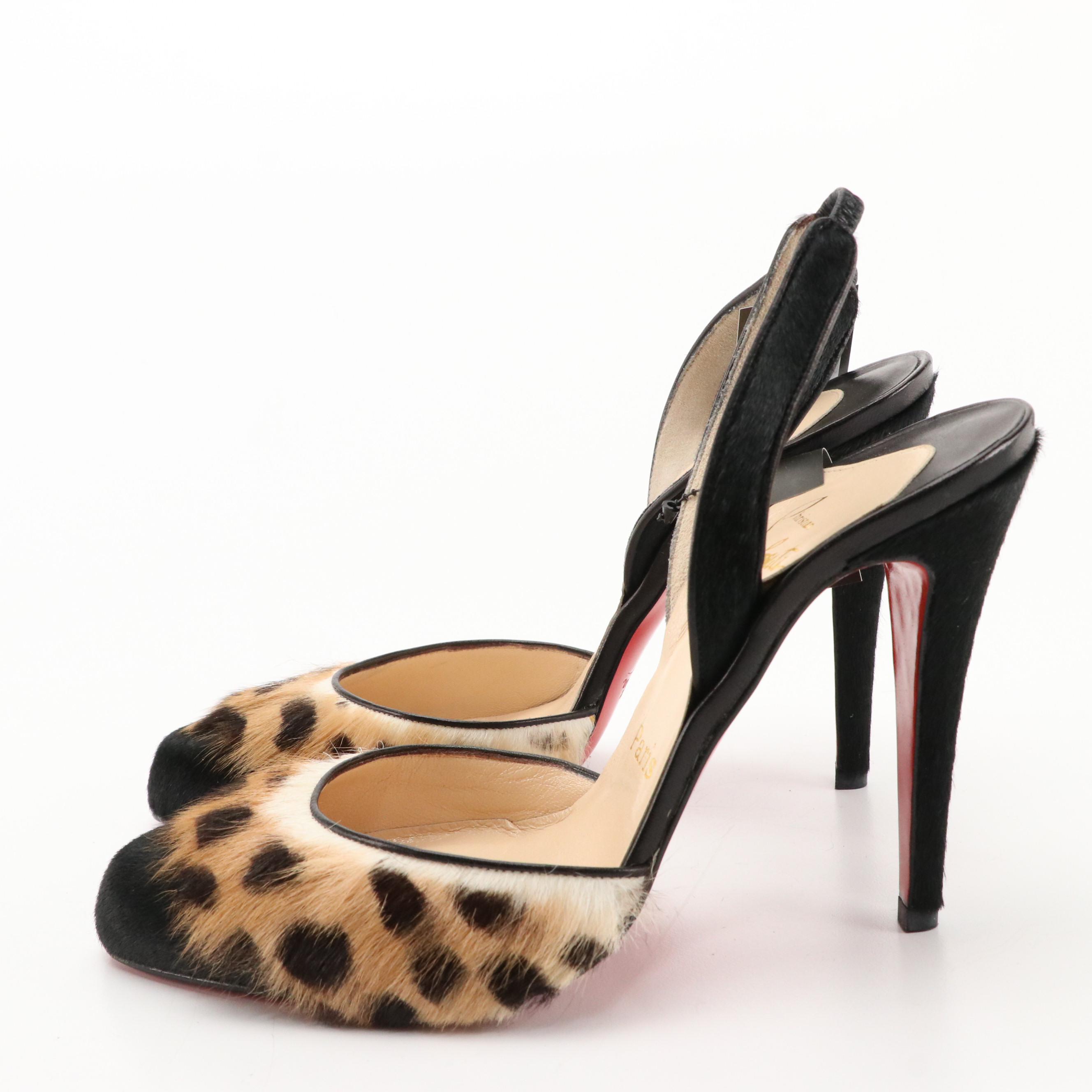 Christian Louboutin Leopard Print and Black Calf Hair and Leather Sandals