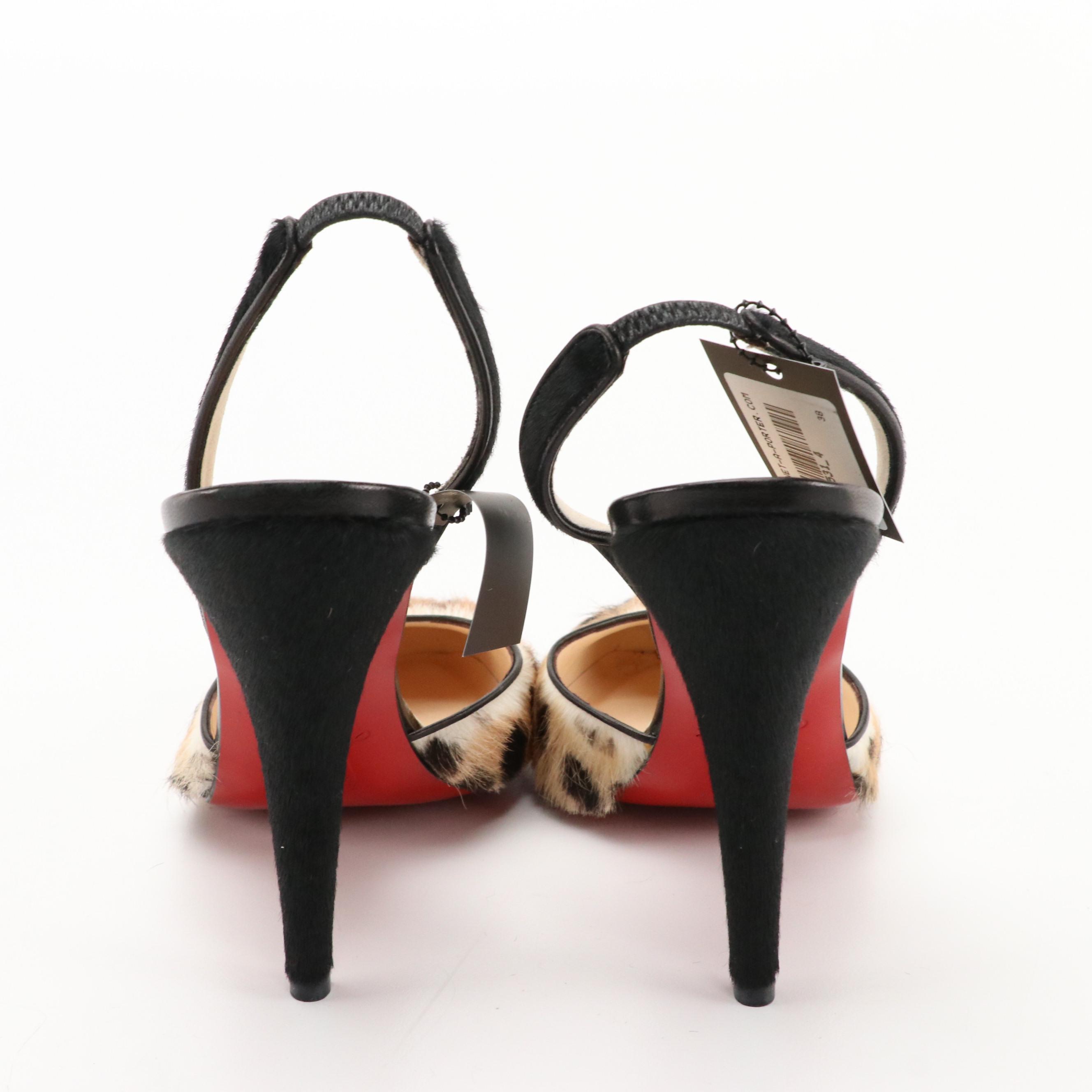 Christian Louboutin Leopard Print and Black Calf Hair and Leather Sandals