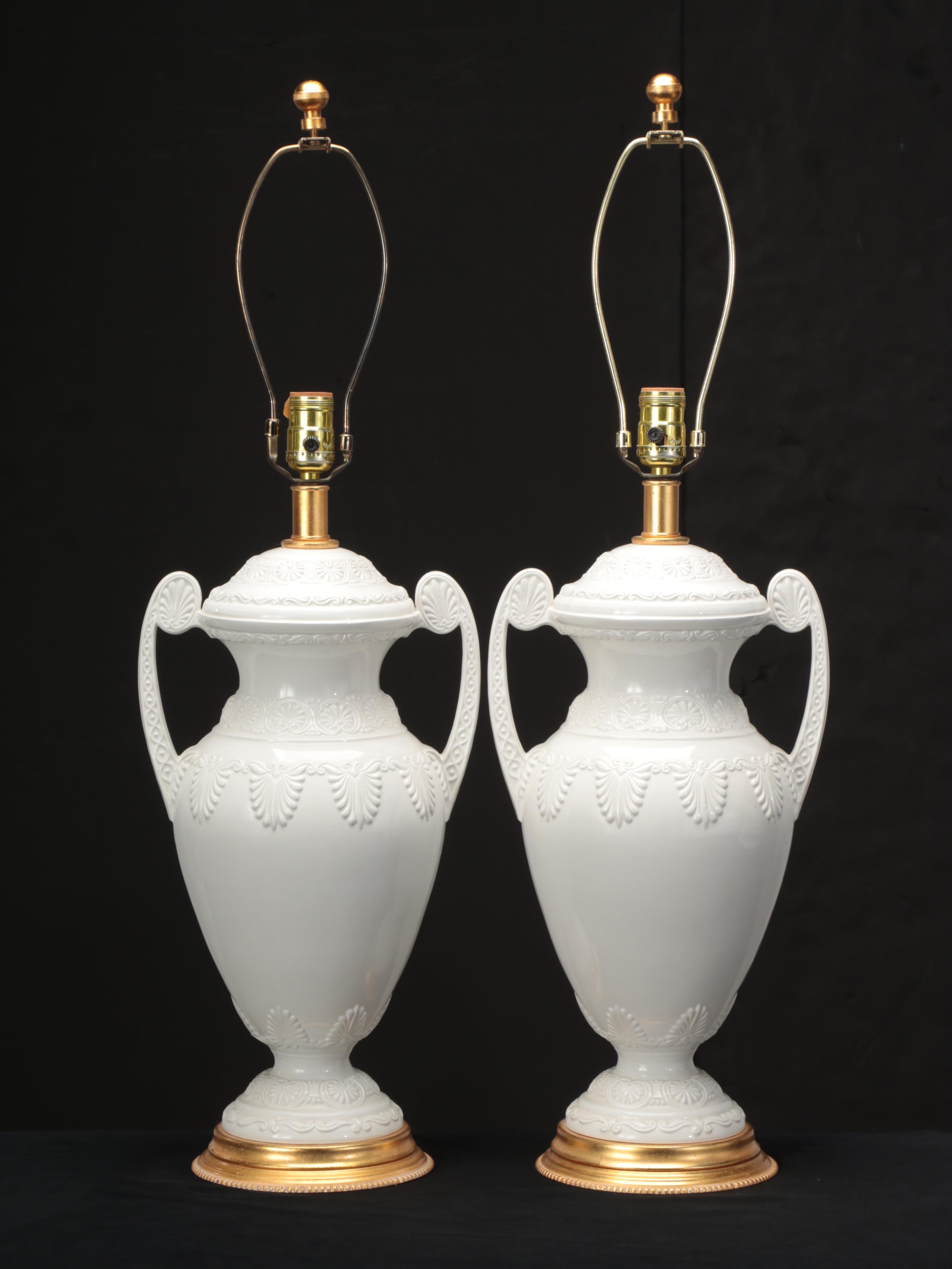Lenox for Frederick Cooper Neoclassical Style Porcelain Table Lamps