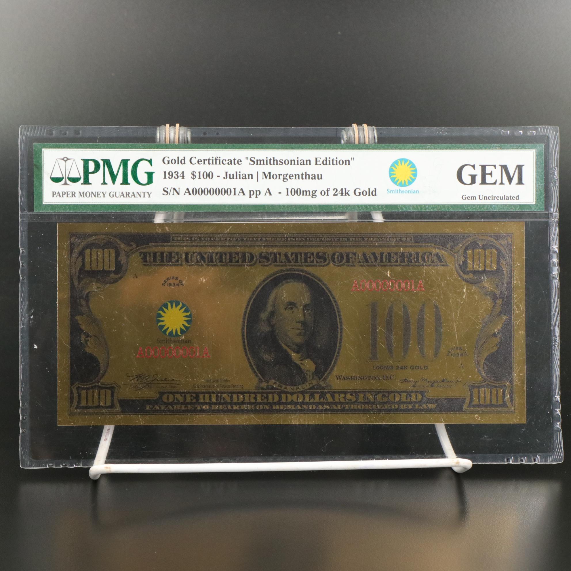 Nine Reproduction 24K Gold Plated U.S. Currency Notes