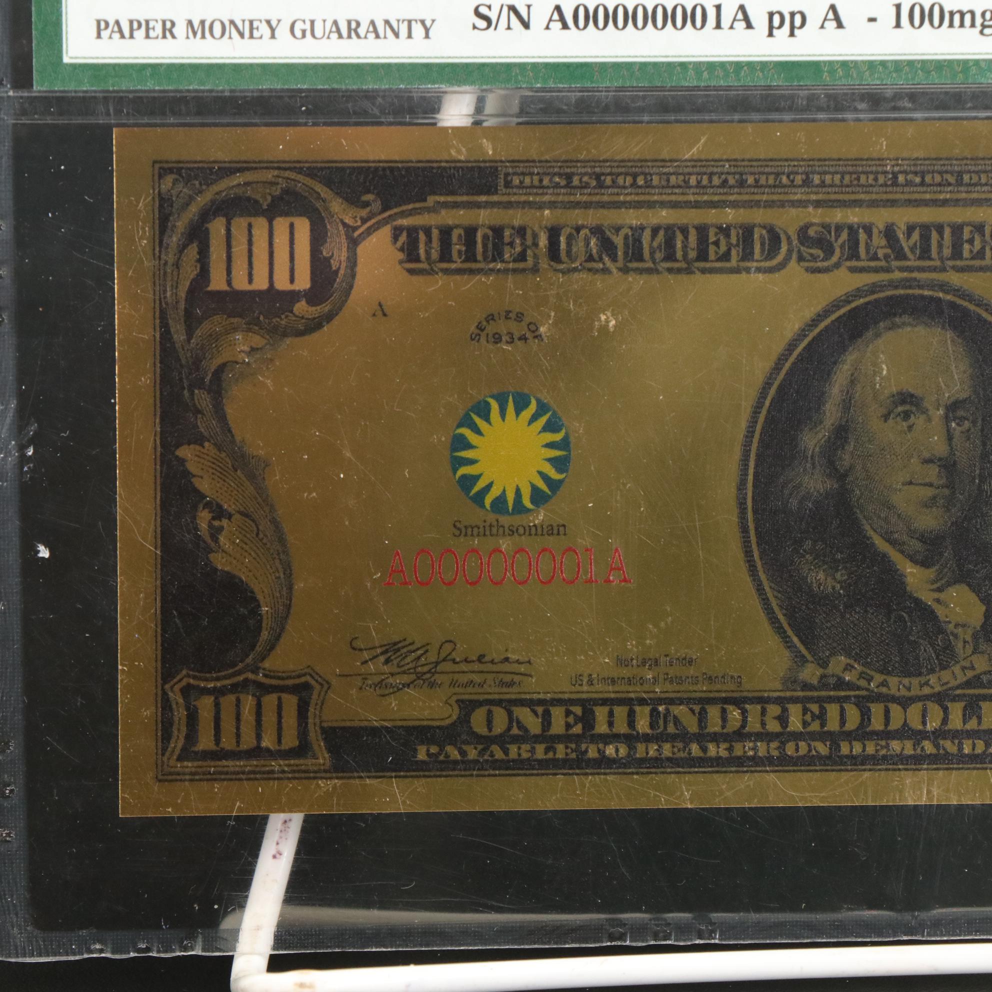 Nine Reproduction 24K Gold Plated U.S. Currency Notes