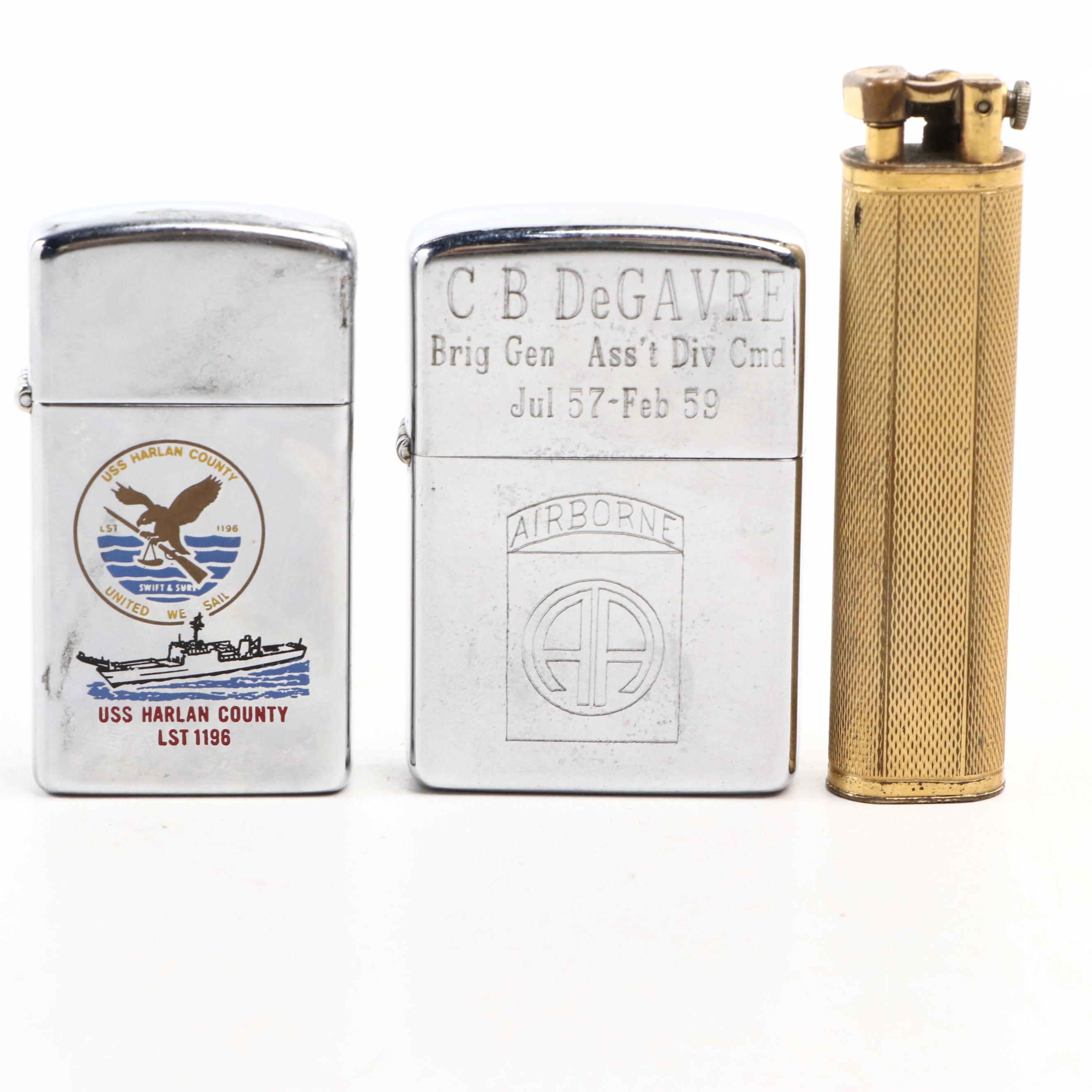 Dunhill Metal Sylphide Gas Lighter with Military Zippo Lighters and Matchbox