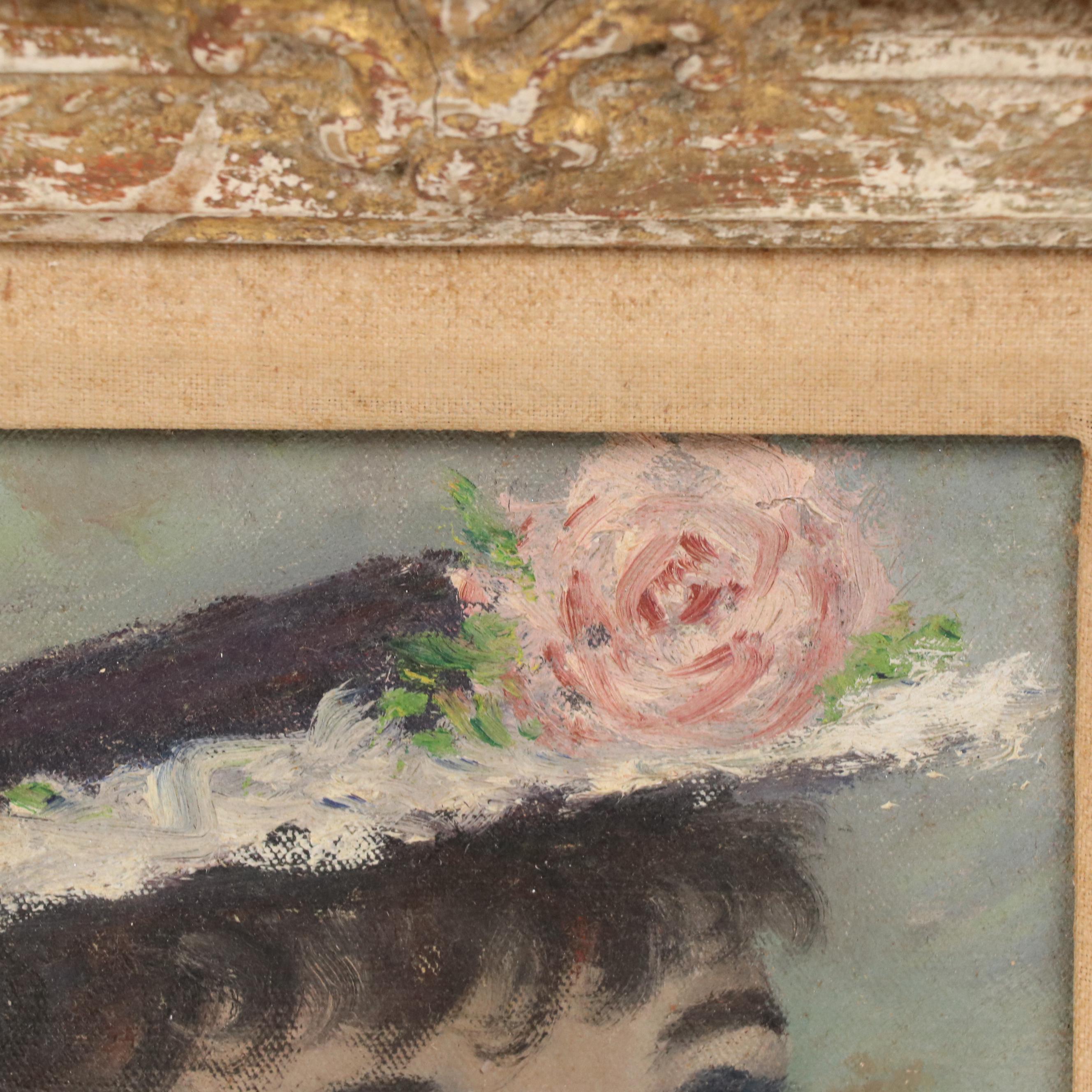 Huldah Cherry Jeffe Portrait Oil Painting of Young Woman in Flower Hat