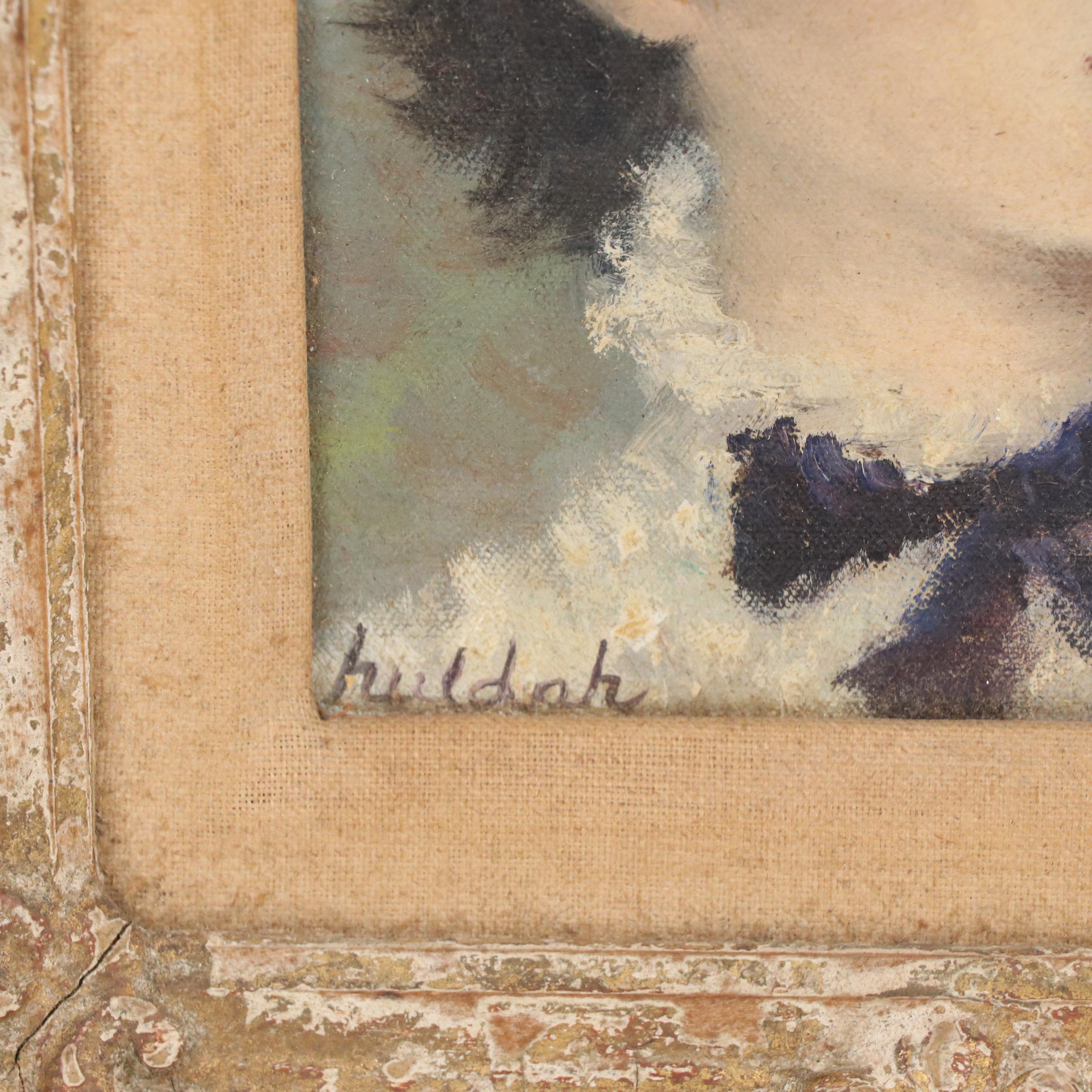 Huldah Cherry Jeffe Portrait Oil Painting of Young Woman in Flower Hat