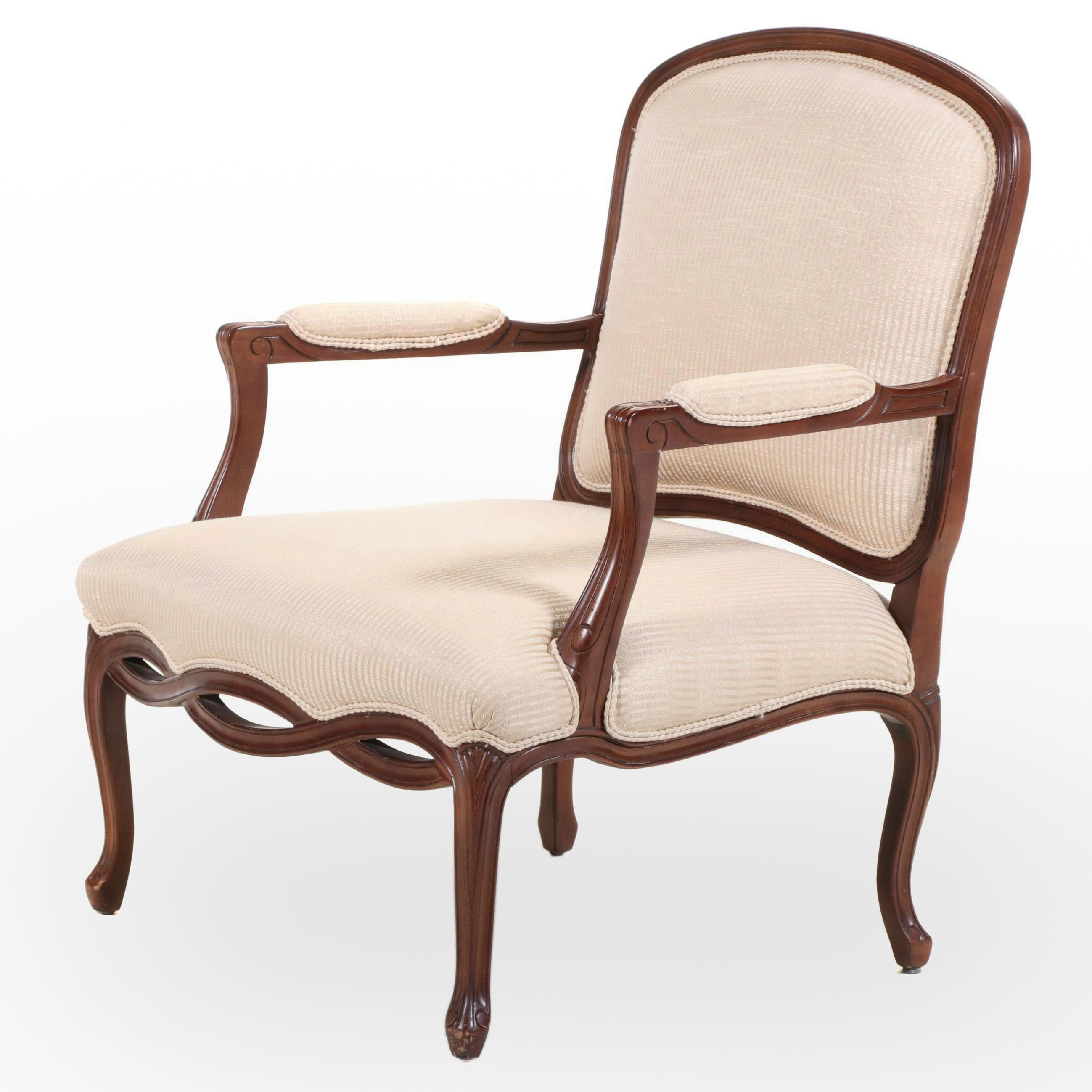 Sherrill Louis XV Style Beech and Custom-Upholstered Fauteuil