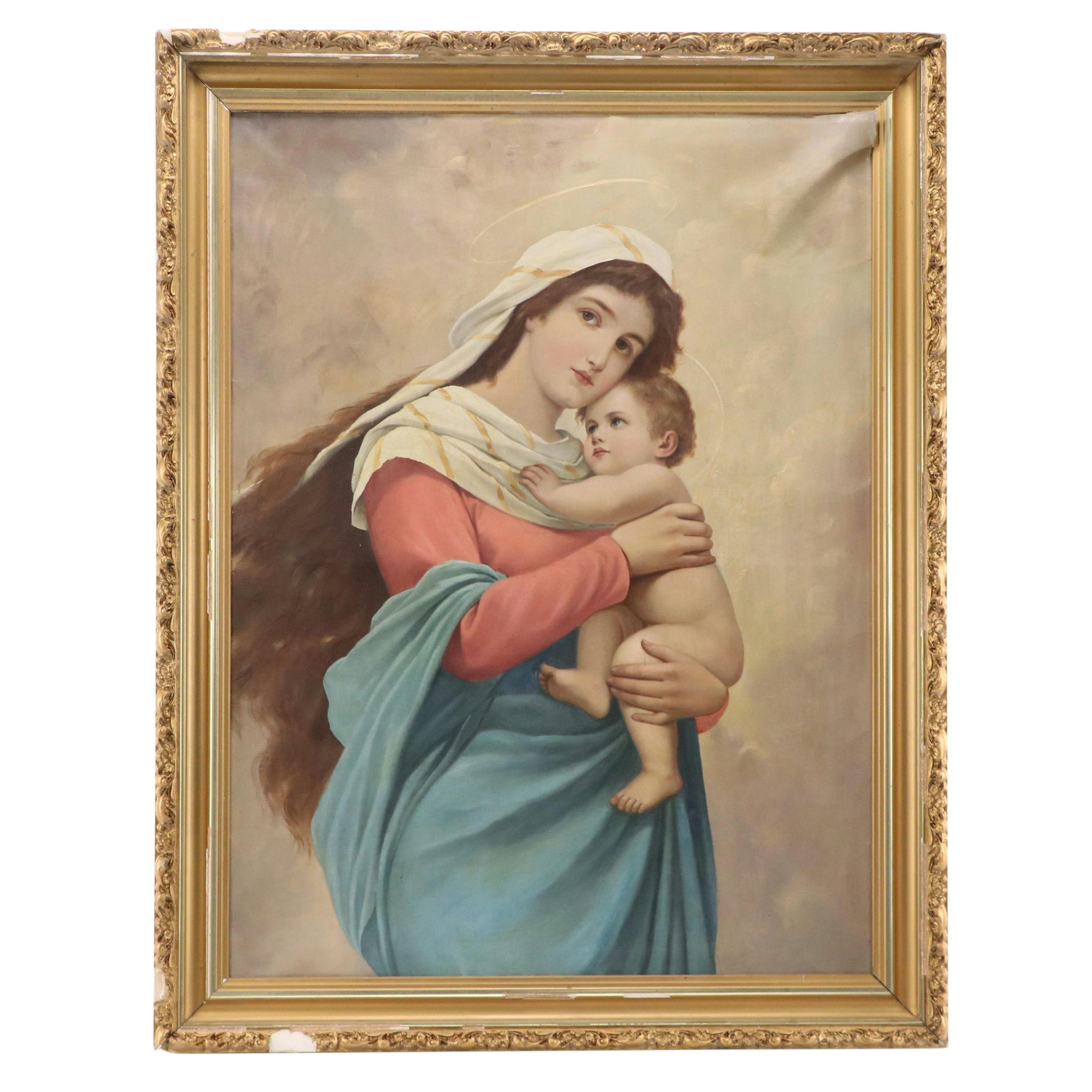 Victorian Oil Painting of Madonna and Child, Circa 1900