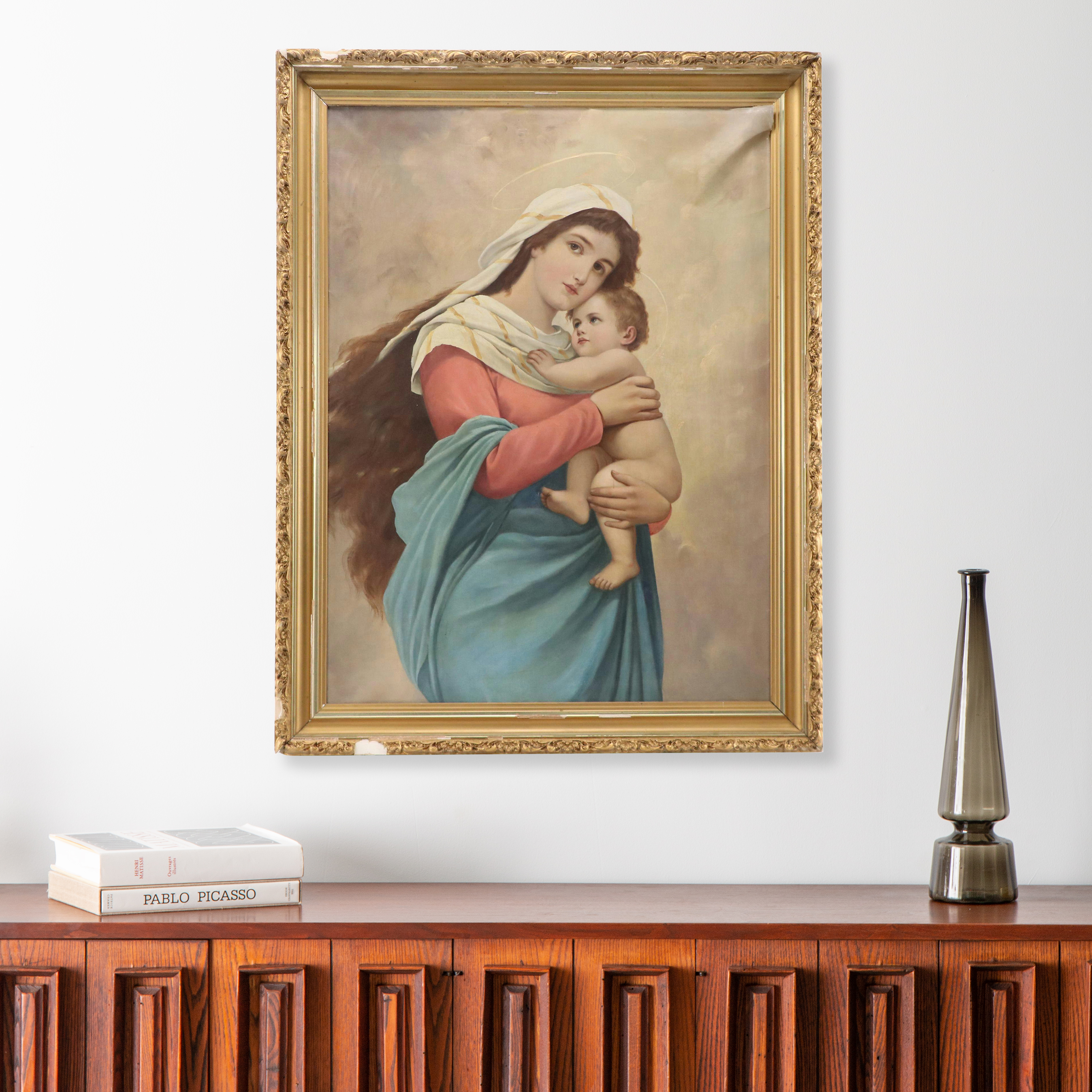 Victorian Oil Painting of Madonna and Child, Circa 1900