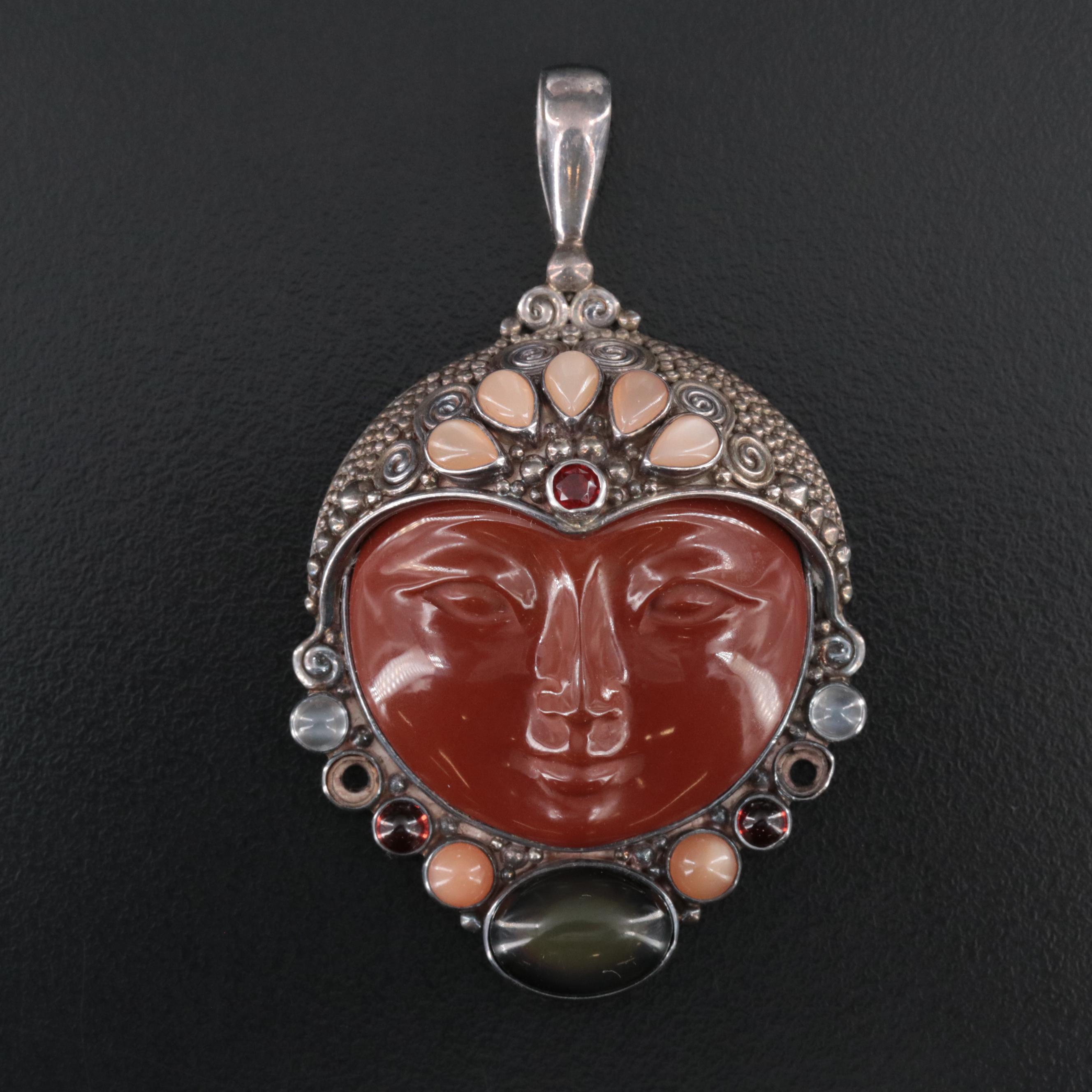 Sajen Sterling Jasper, Garnet and Moonstone Pendant