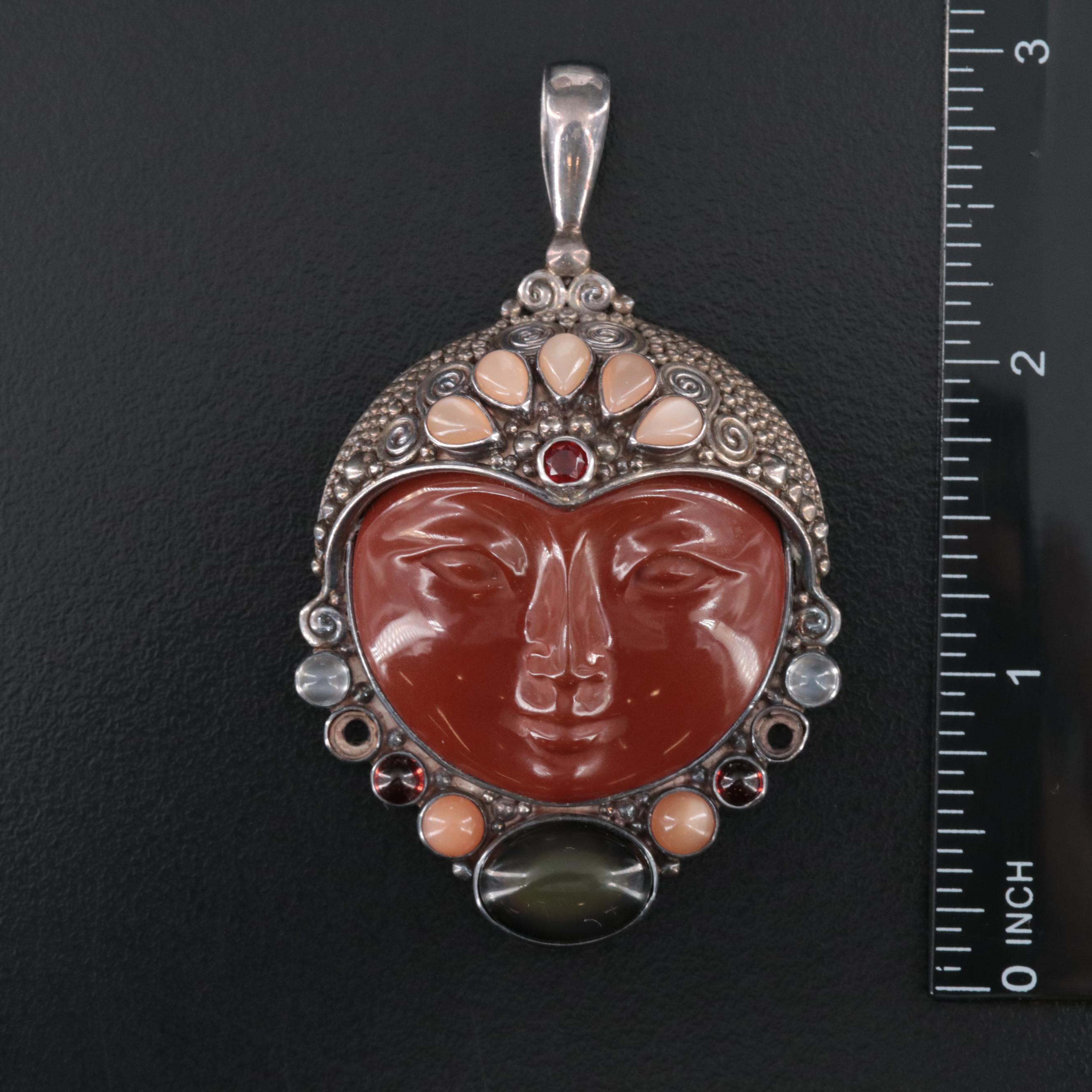 Sajen Sterling Jasper, Garnet and Moonstone Pendant