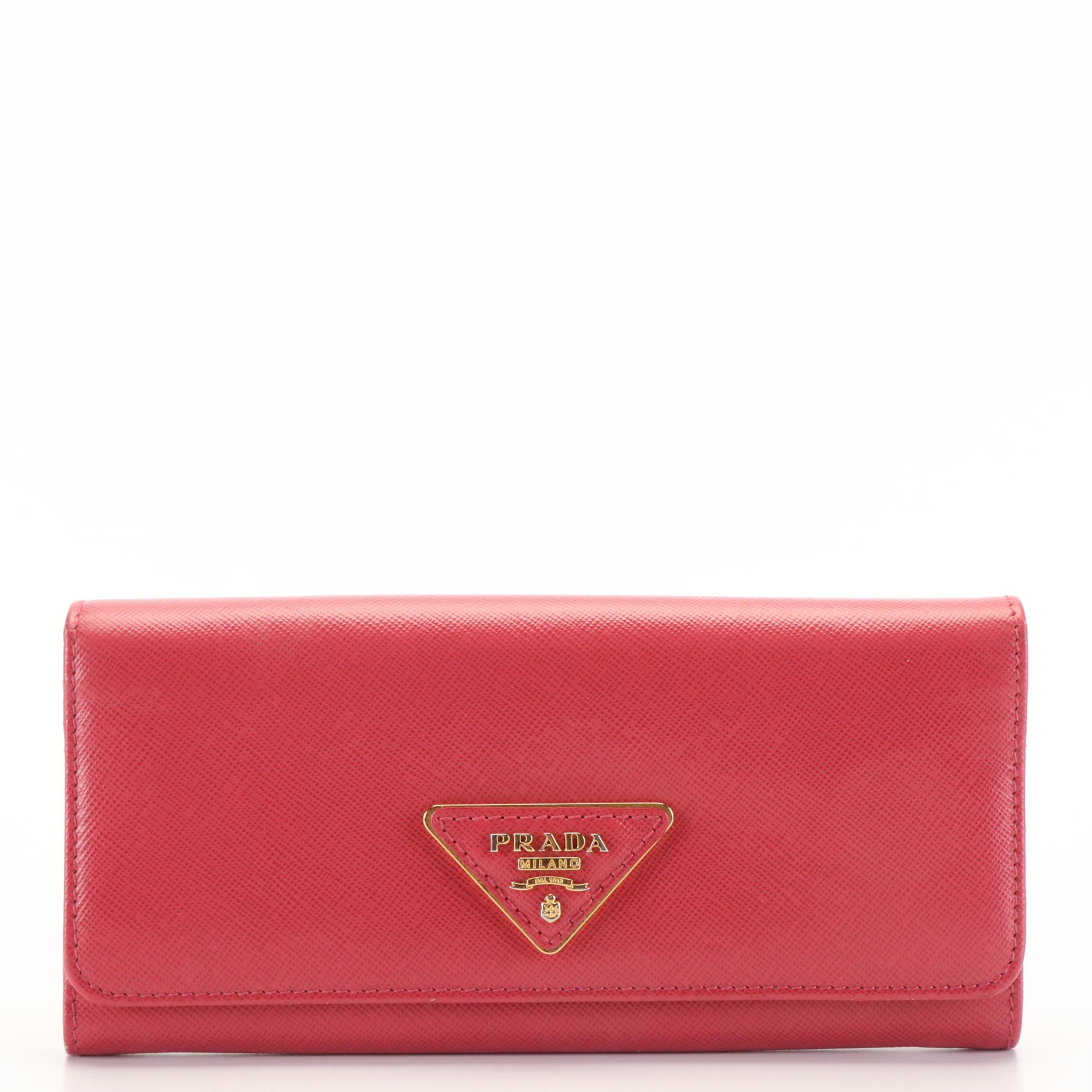 Prada Triangle Logo Peonia Saffiano Leather Continental Flap Wallet