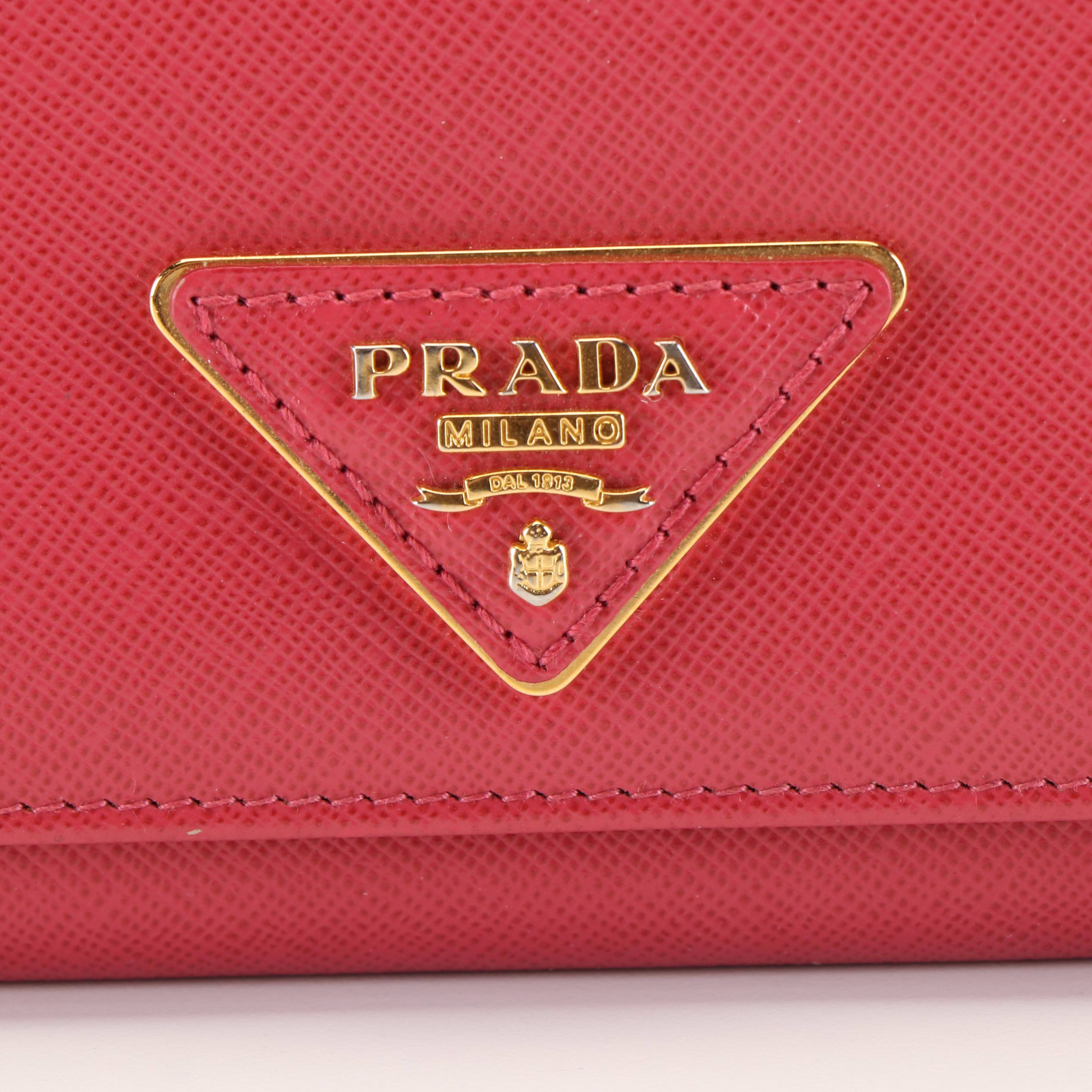 Prada Triangle Logo Peonia Saffiano Leather Continental Flap Wallet