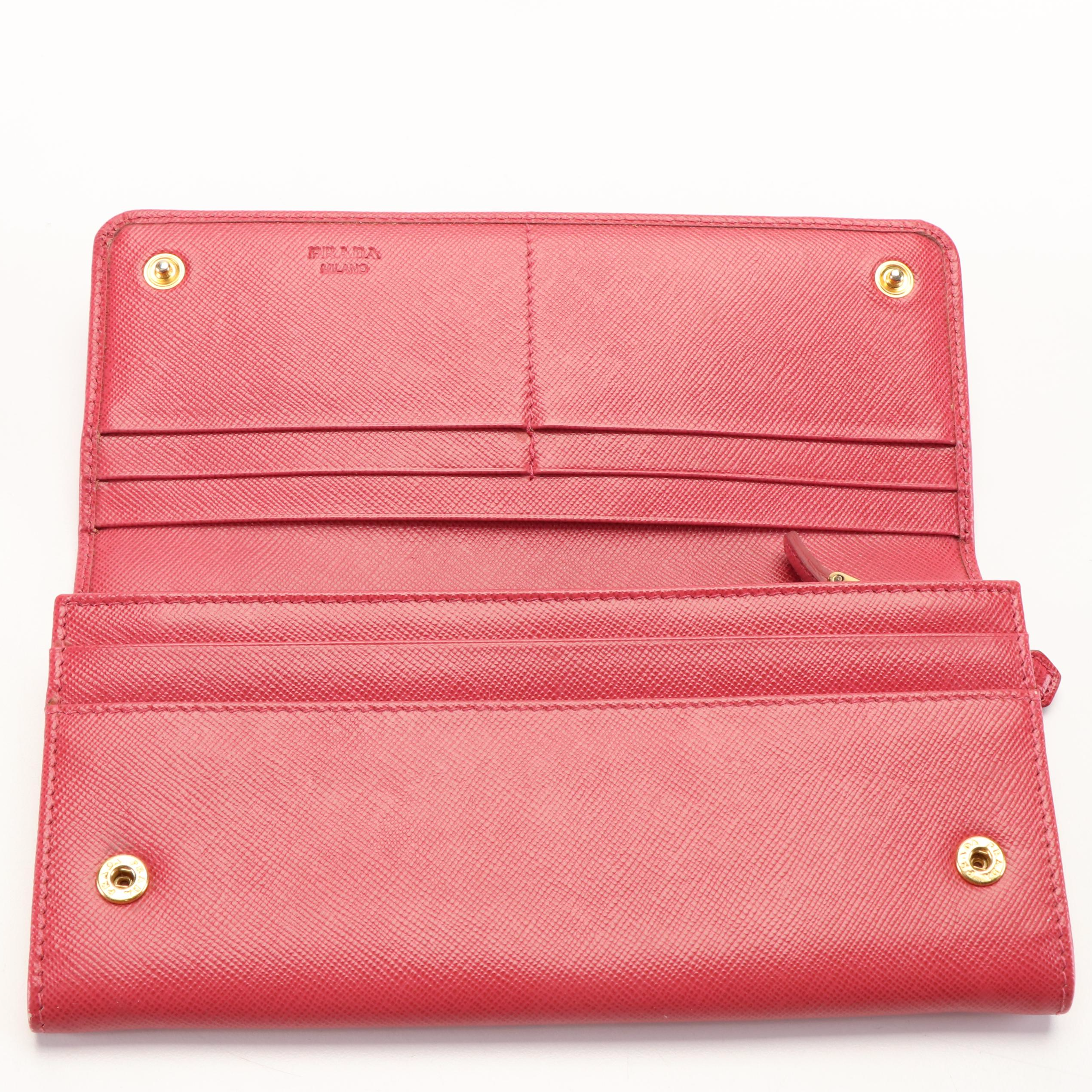 Prada Triangle Logo Peonia Saffiano Leather Continental Flap Wallet