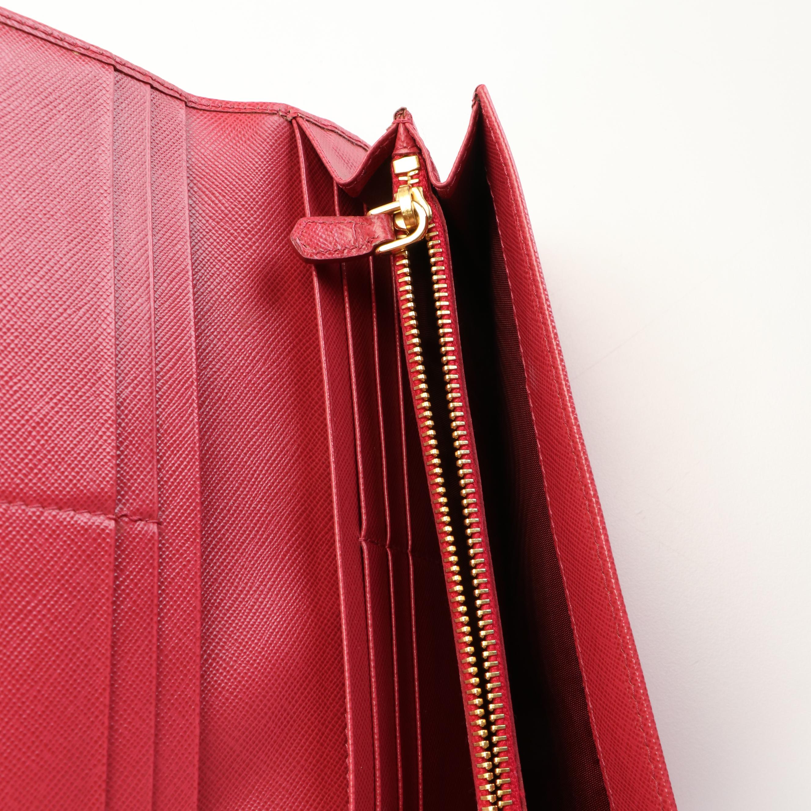 Prada Triangle Logo Peonia Saffiano Leather Continental Flap Wallet