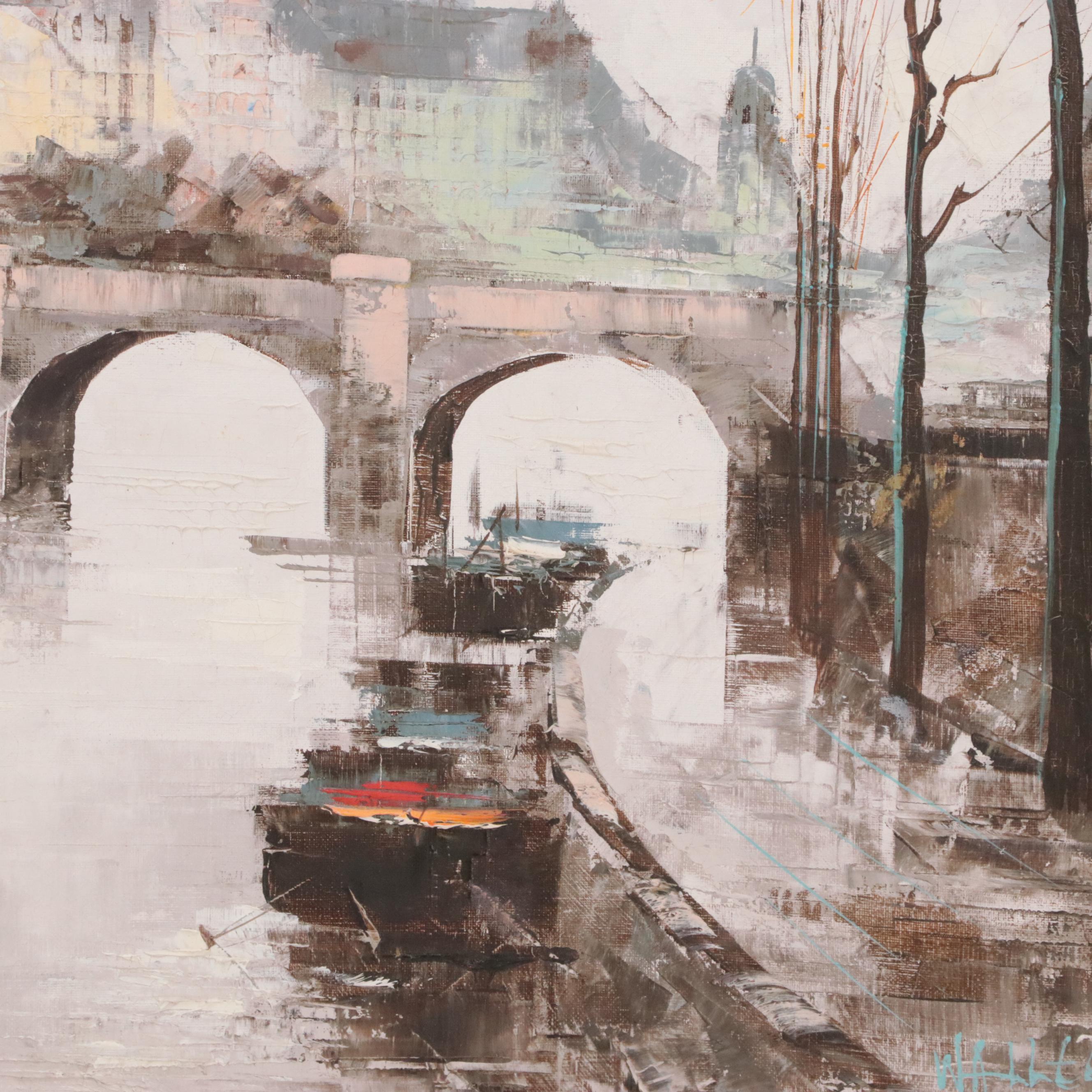 Luc Cossier Impressionist Style Oil Painting "Pont Neuf," 1976