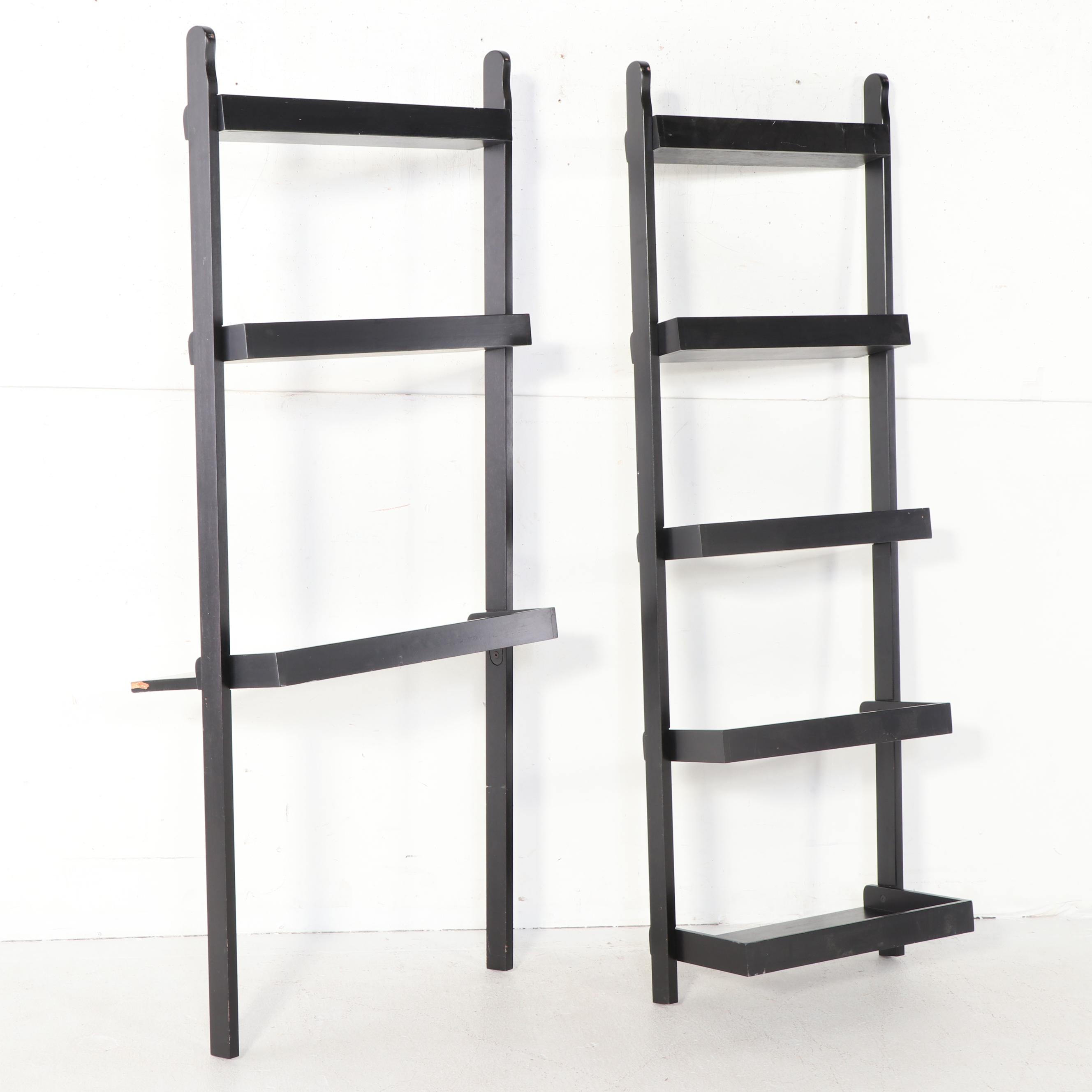 Two Contemporary Leaning Ladder Bookshelves
