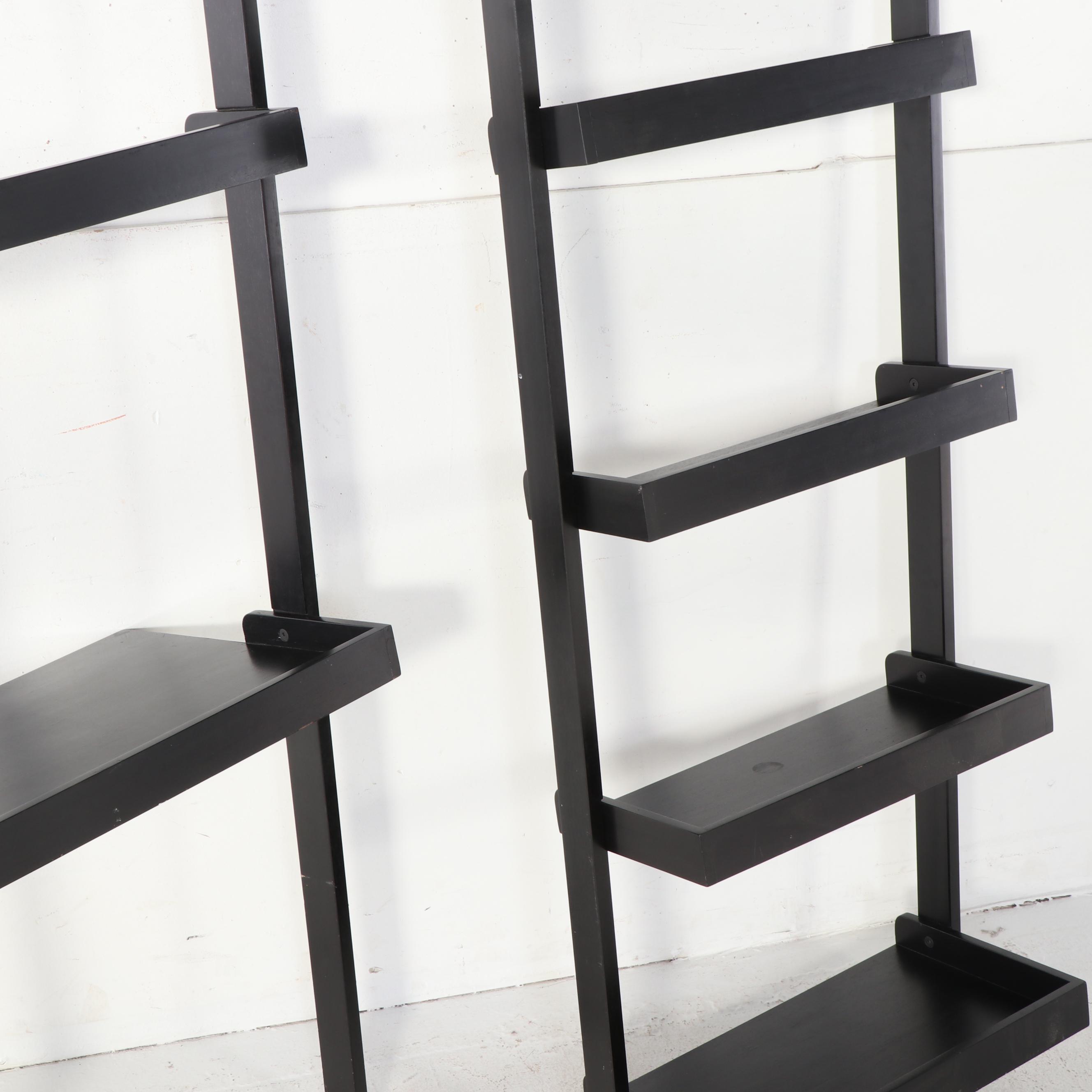 Two Contemporary Leaning Ladder Bookshelves