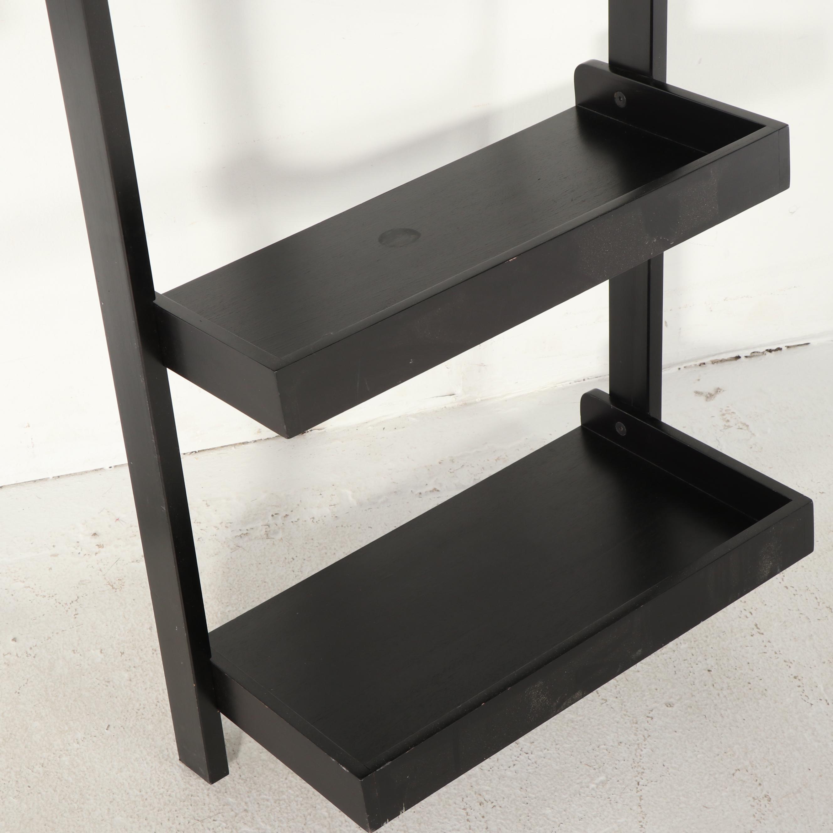 Two Contemporary Leaning Ladder Bookshelves