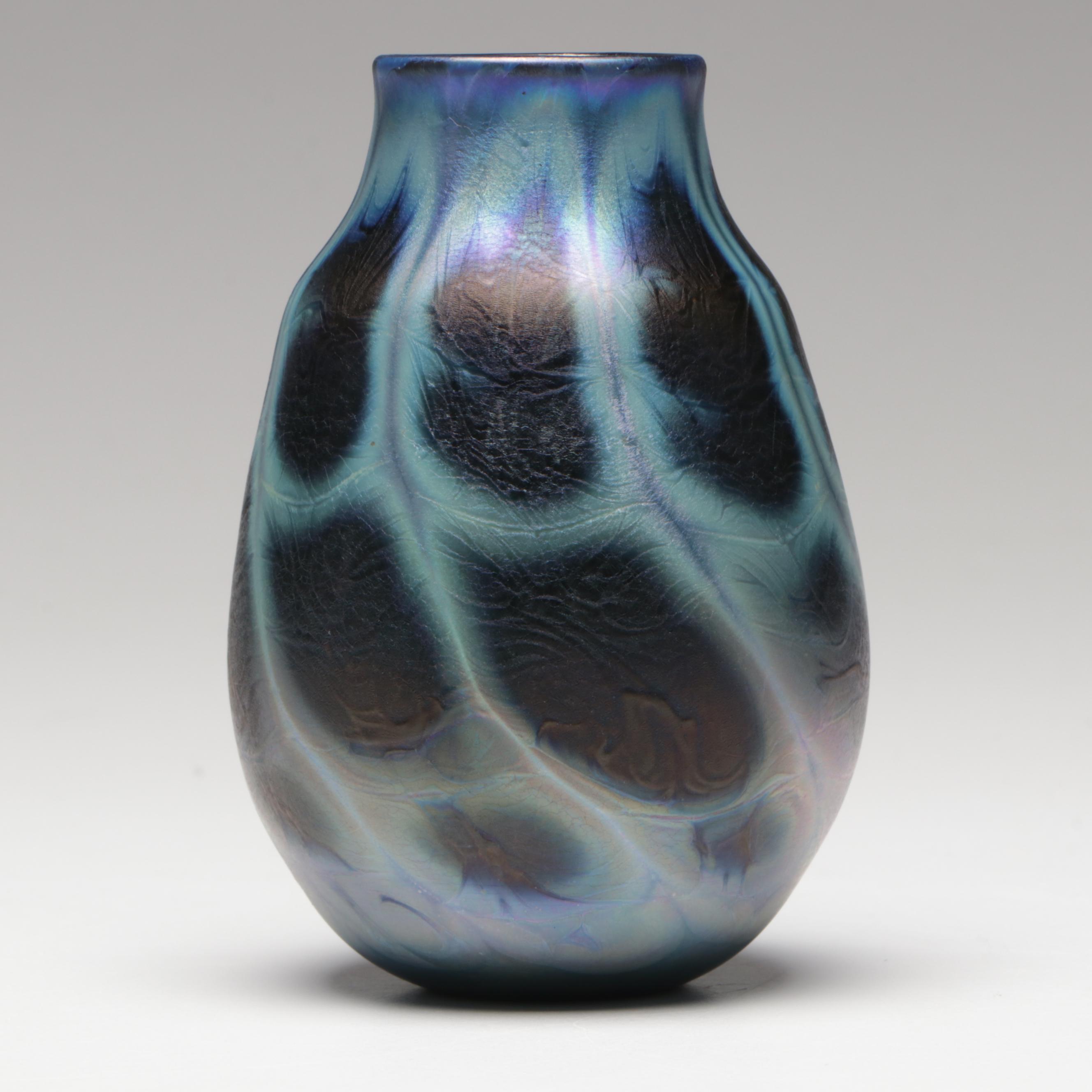 Charles Lotton Handblown Iridescent Studio Art Glass Vase, 1999