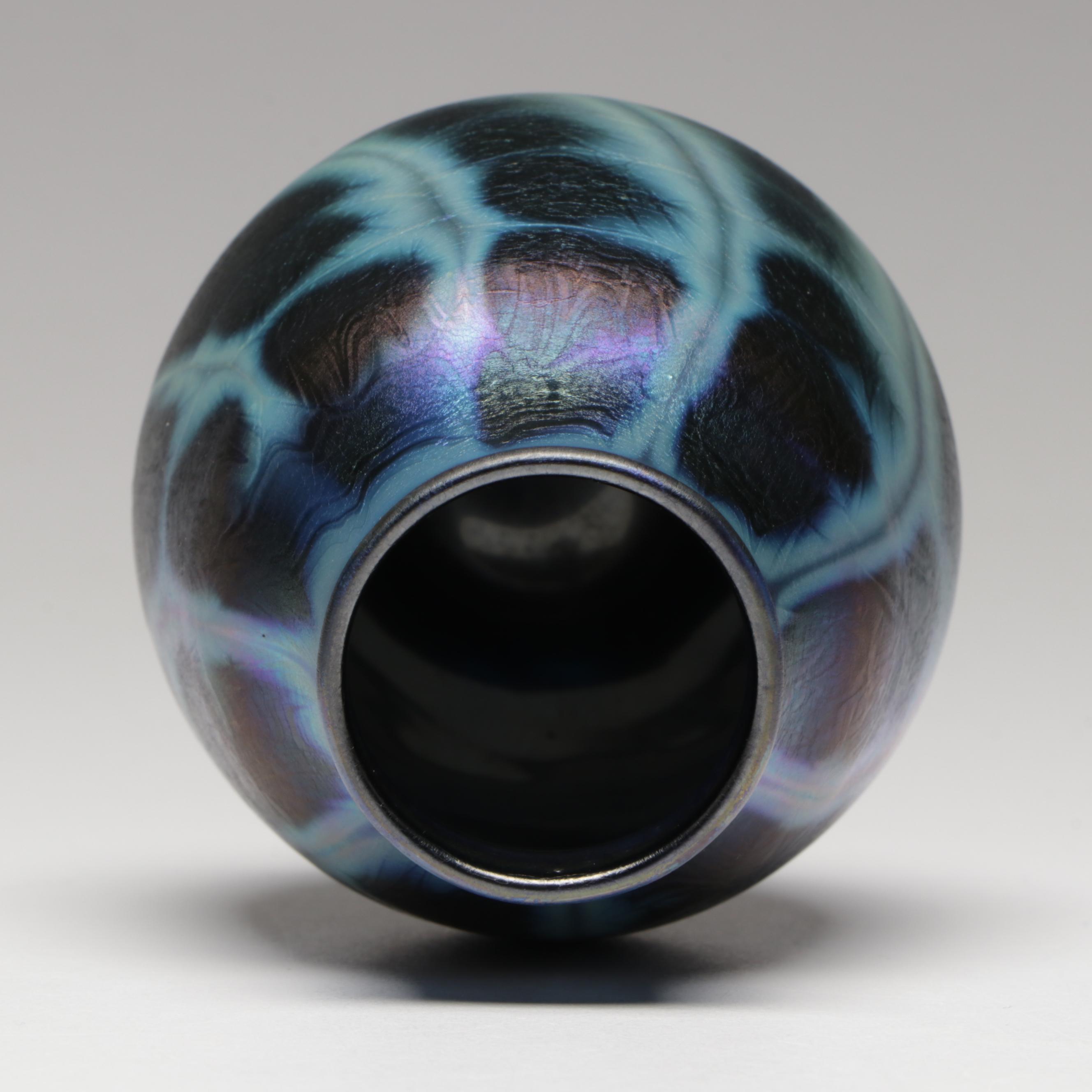 Charles Lotton Handblown Iridescent Studio Art Glass Vase, 1999