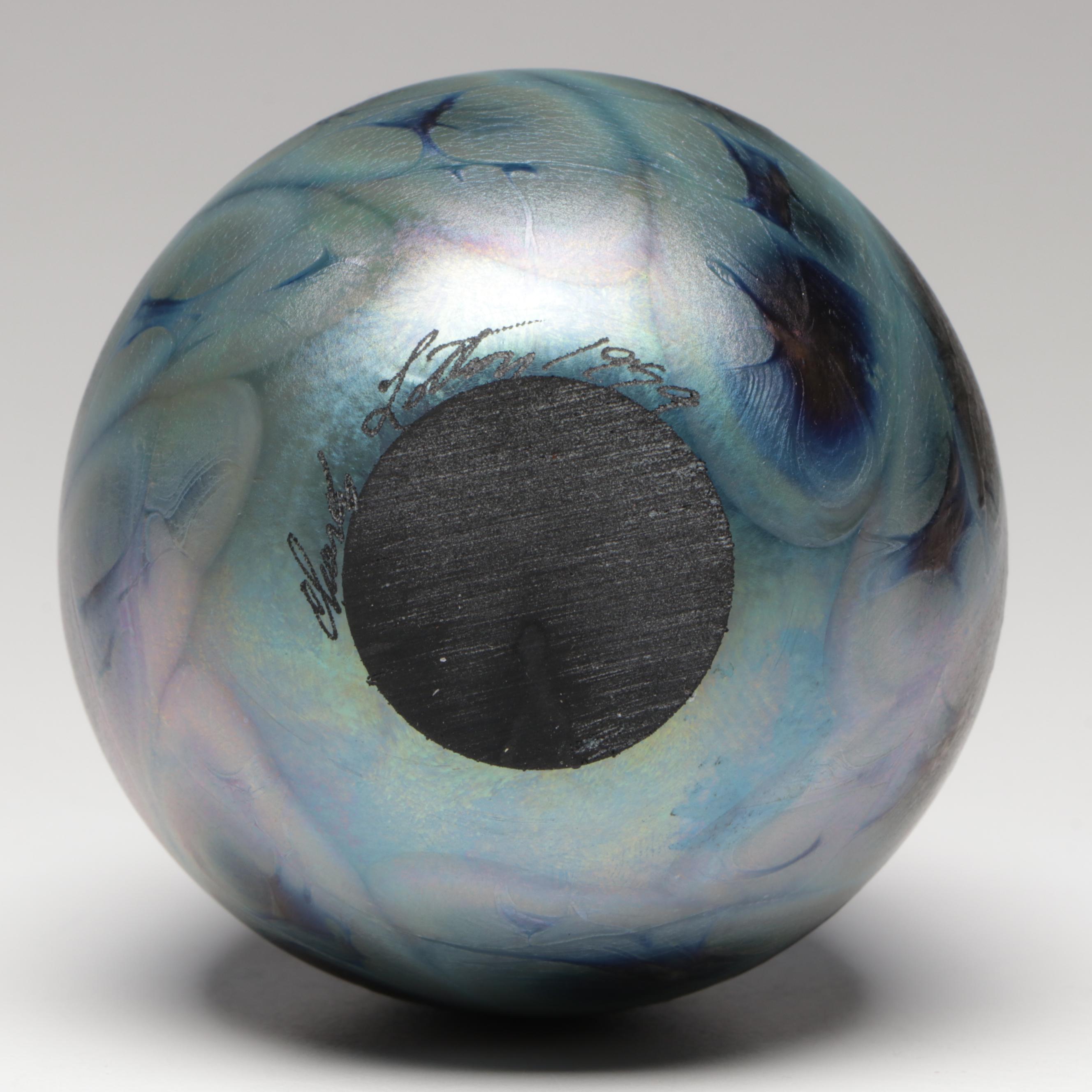 Charles Lotton Handblown Iridescent Studio Art Glass Vase, 1999