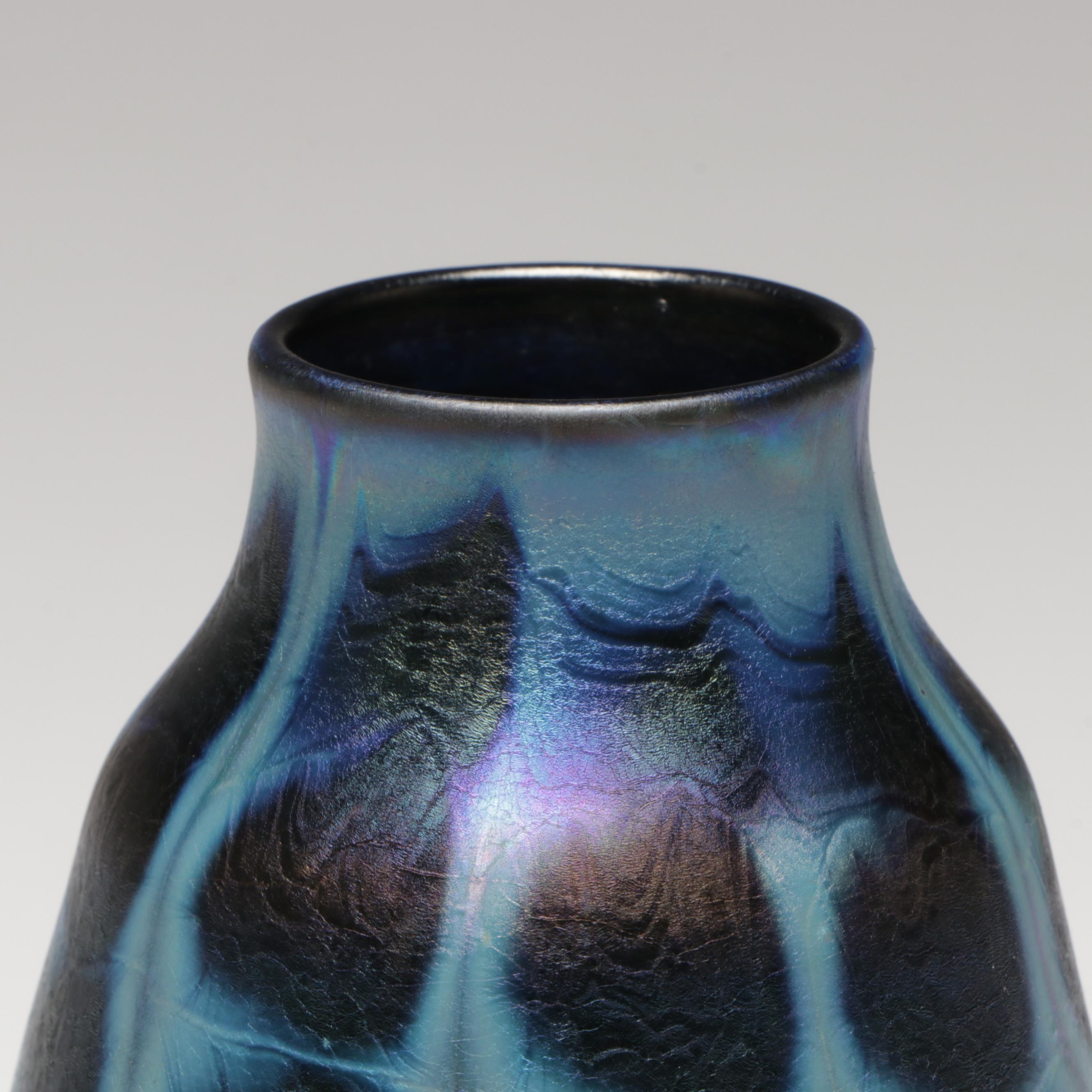Charles Lotton Handblown Iridescent Studio Art Glass Vase, 1999