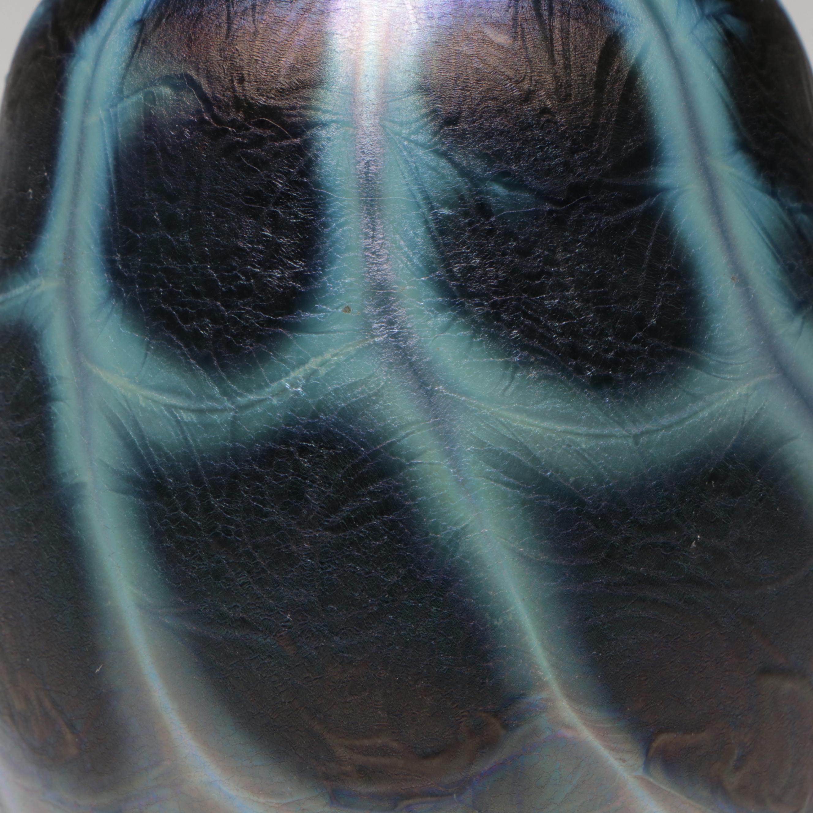 Charles Lotton Handblown Iridescent Studio Art Glass Vase, 1999