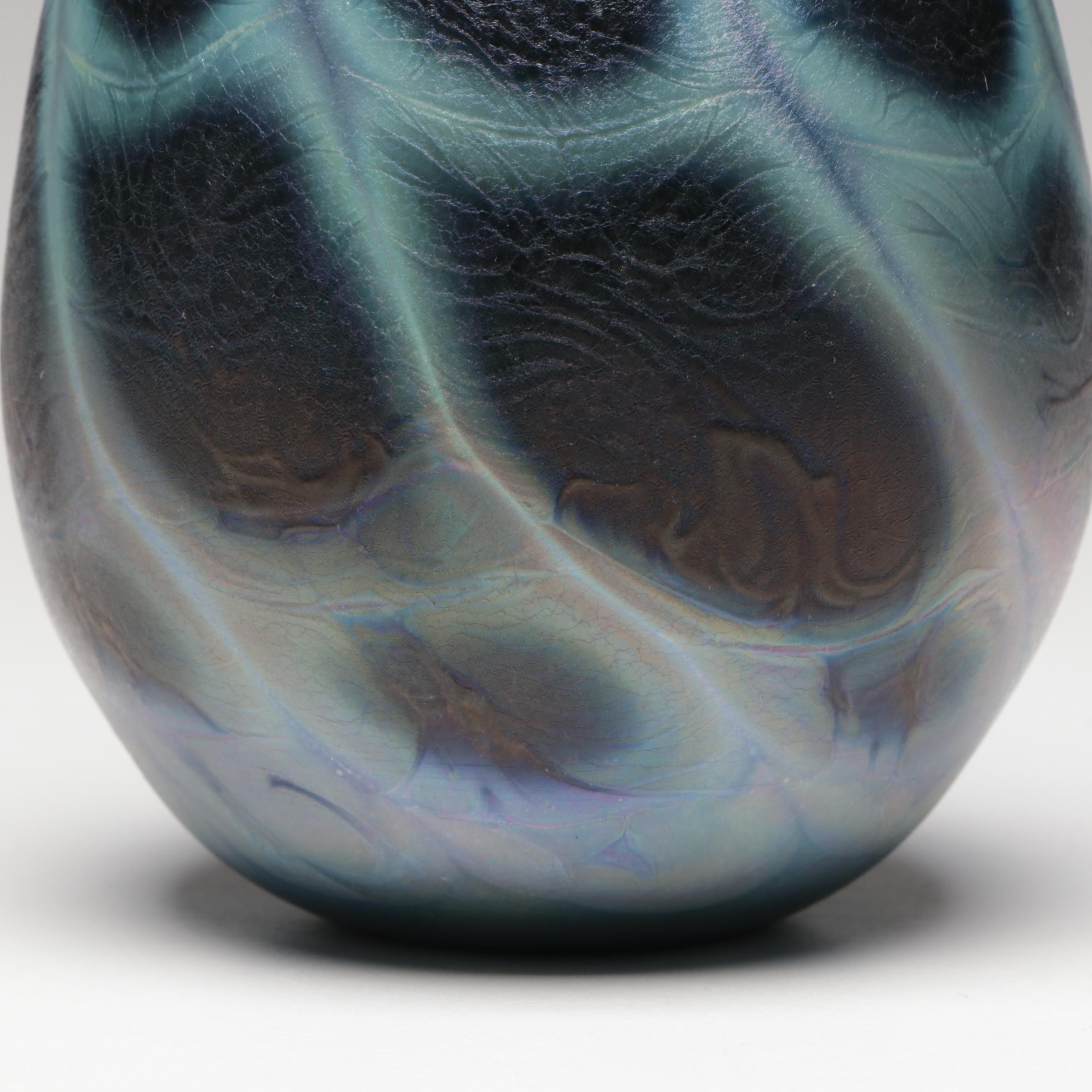 Charles Lotton Handblown Iridescent Studio Art Glass Vase, 1999